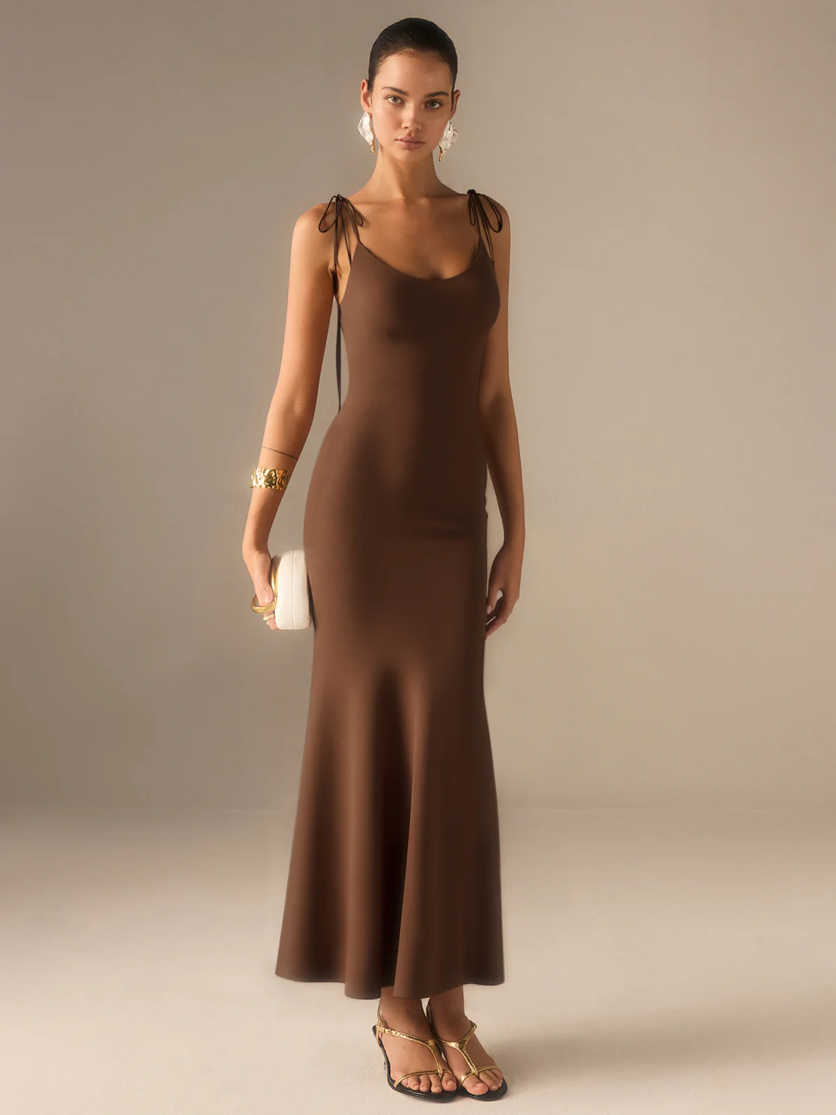 Satin Strappy Maxi Dress with Bow-Tied Back - Wholesalesil