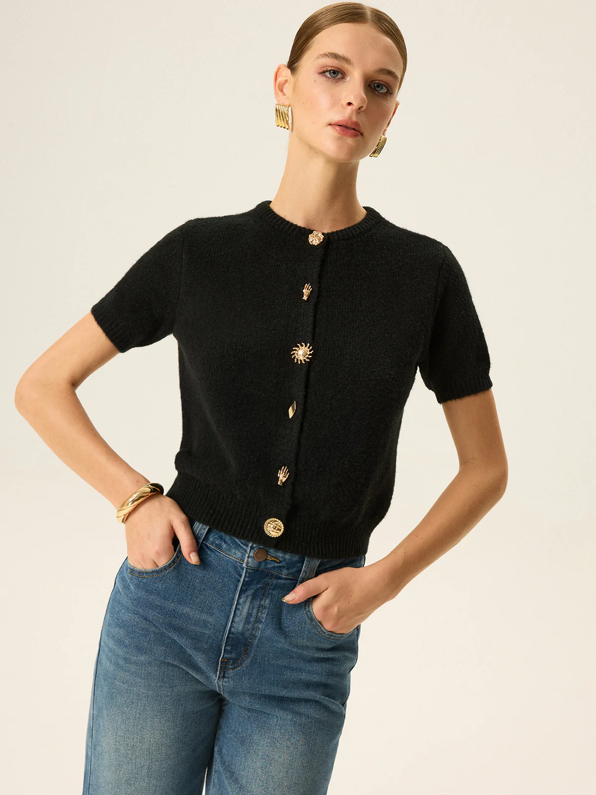 Metal Detail Knit Cardigan - Wholesalesil