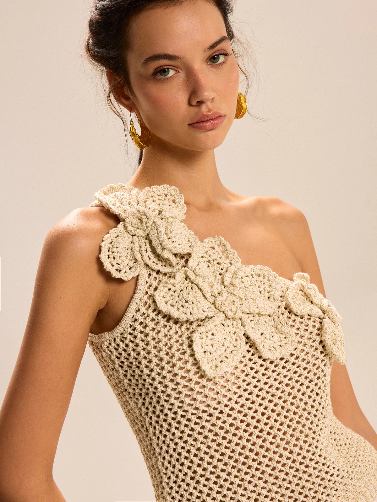 One-Shoulder Floral Crochet Knit Top - Wholesalesil