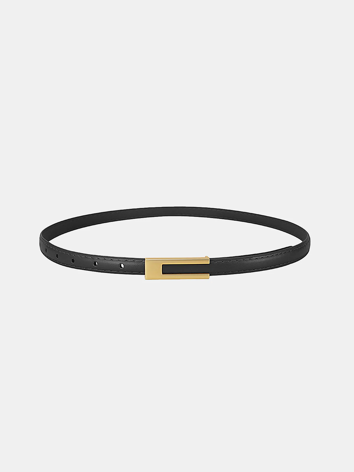 Golden Geometric Buckle PU Leather Thin Belt - Wholesalesil