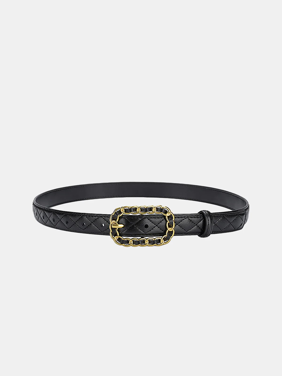 Quilted Chain Buckle Leather Belt - Wholesalesil