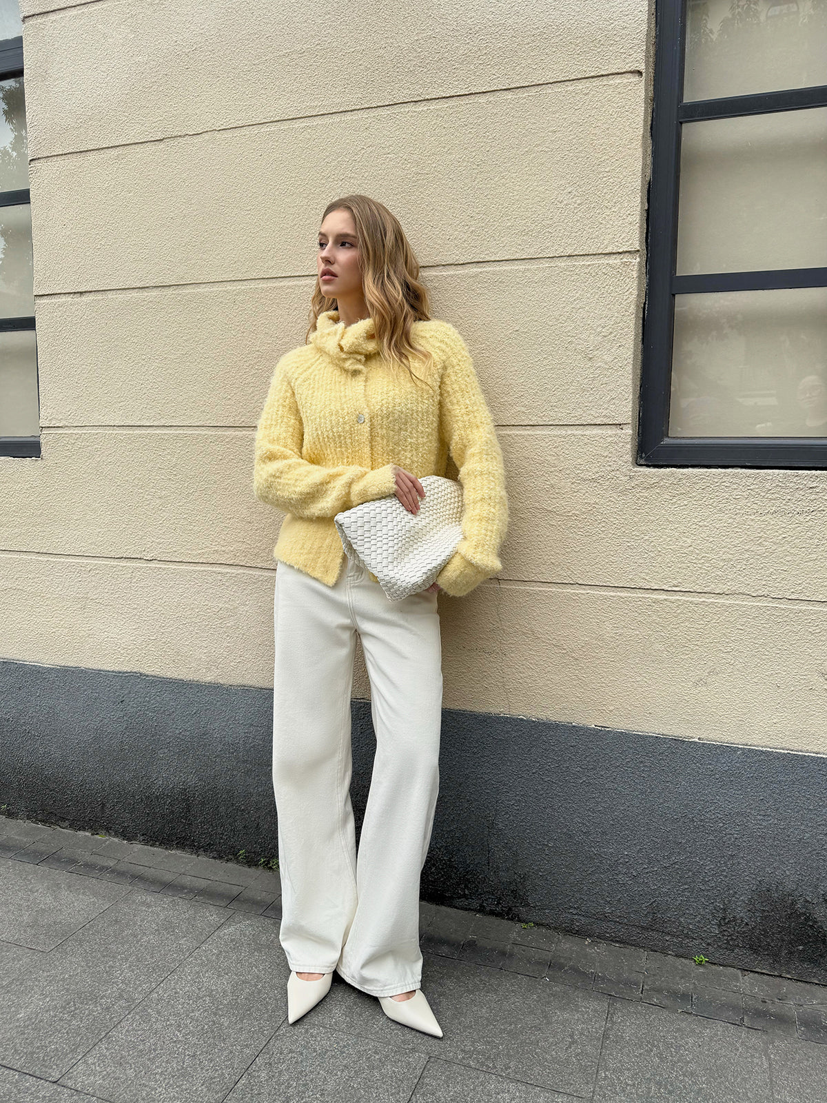 Wool Blend Collared Knit Cardigan - Wholesalesil