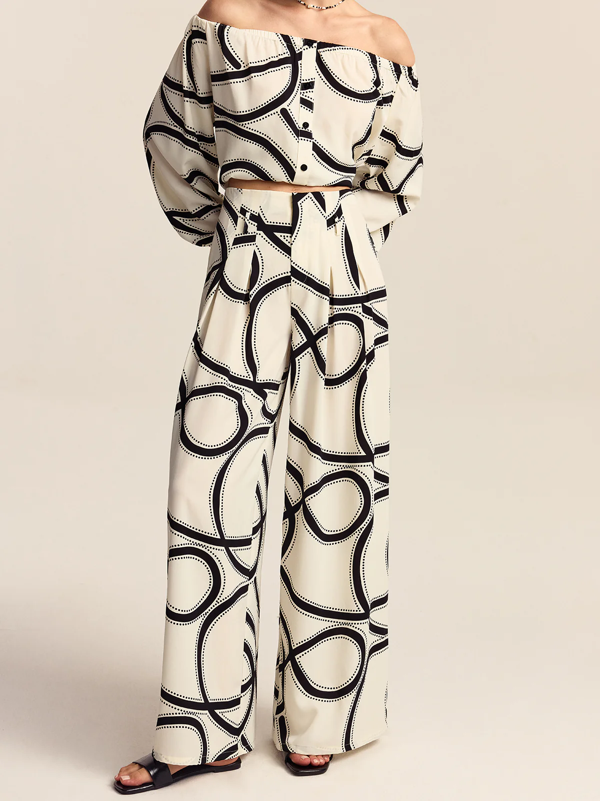 Semi-Sheer Patterned Wide-Leg Pants - Wholesalesil