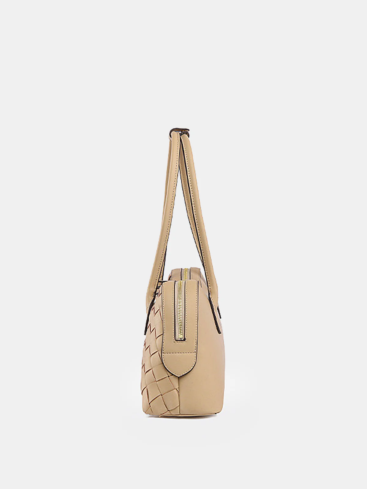 Golden Lock Detail Woven Shoulder Bag - Wholesalesil