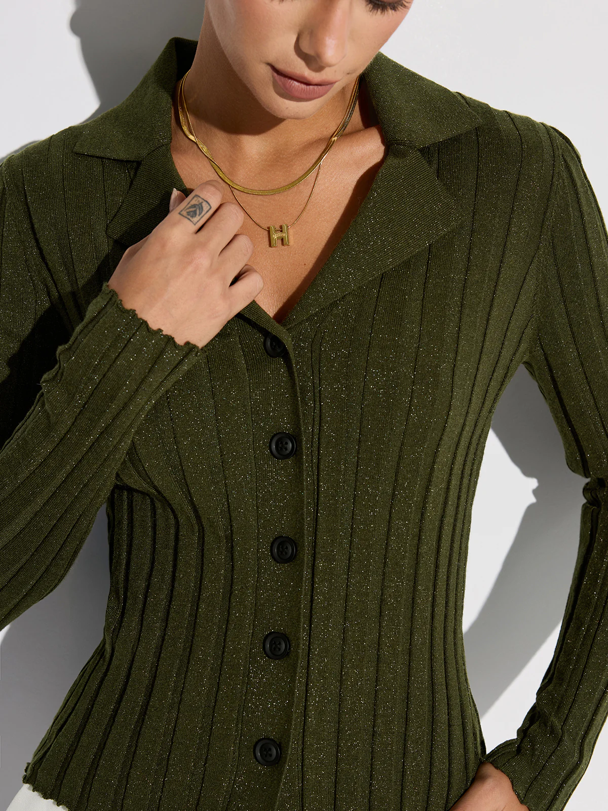 Collared Textured Button Wool Blend Sweater - Wholesalesil