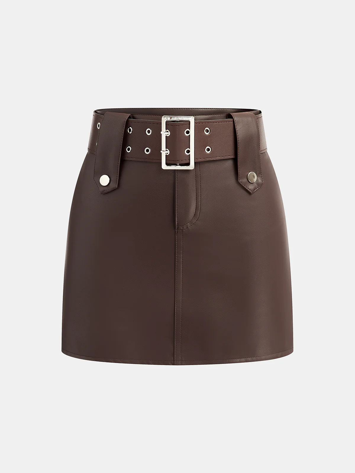 Belted Faux Leather Mini Skirt - Wholesalesil