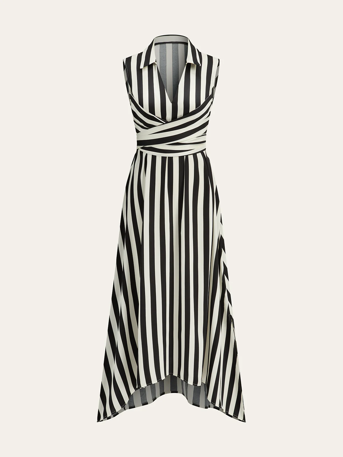 Striped Collared Sleeveless Maxi Dress - Wholesalesil