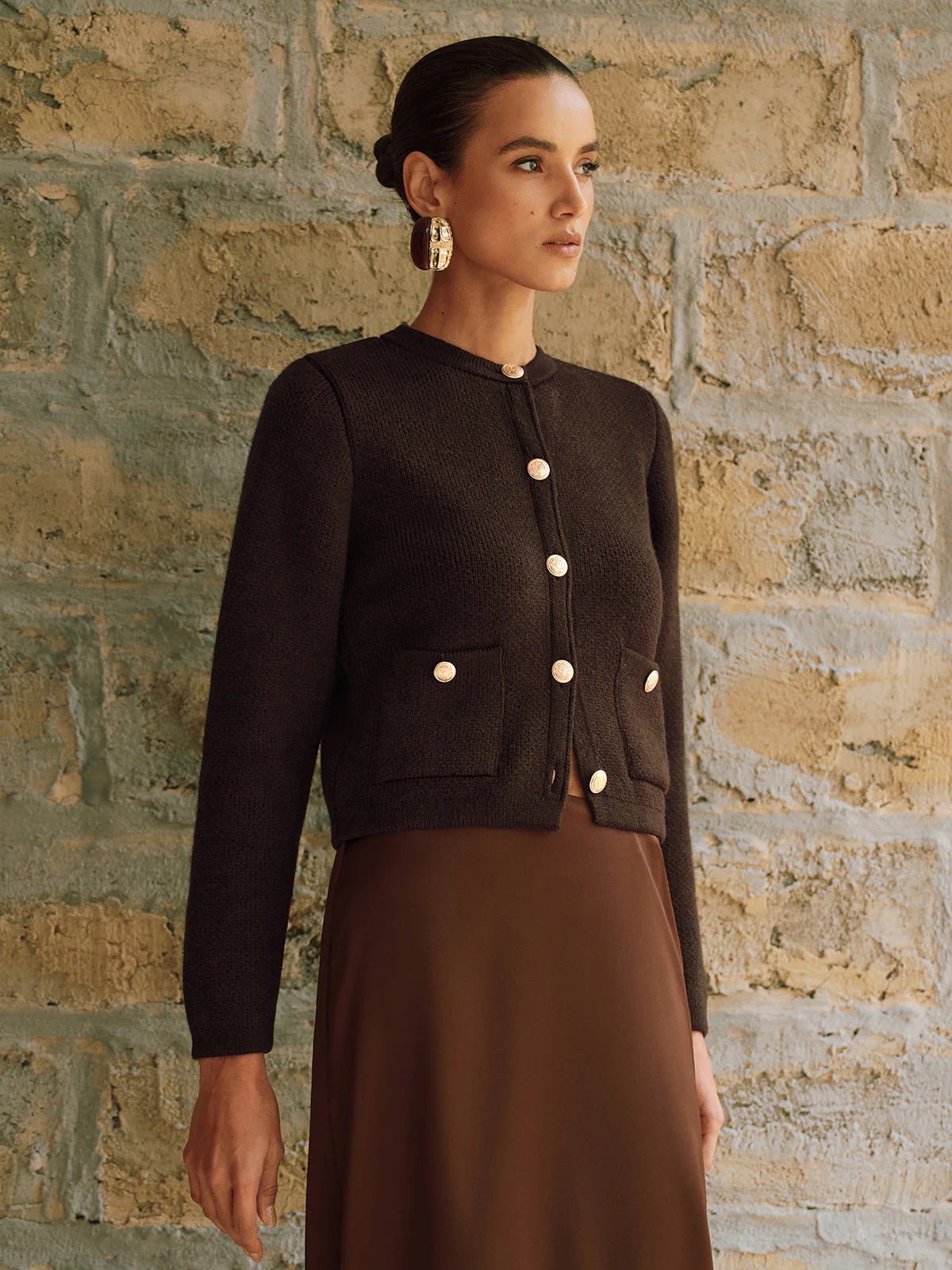 Metal Button Wool-Blend Knit Cardigan - Wholesalesil