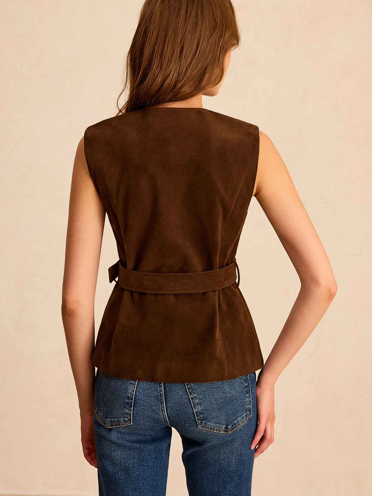 Suede Effect Vest with Belt - Wholesalesil