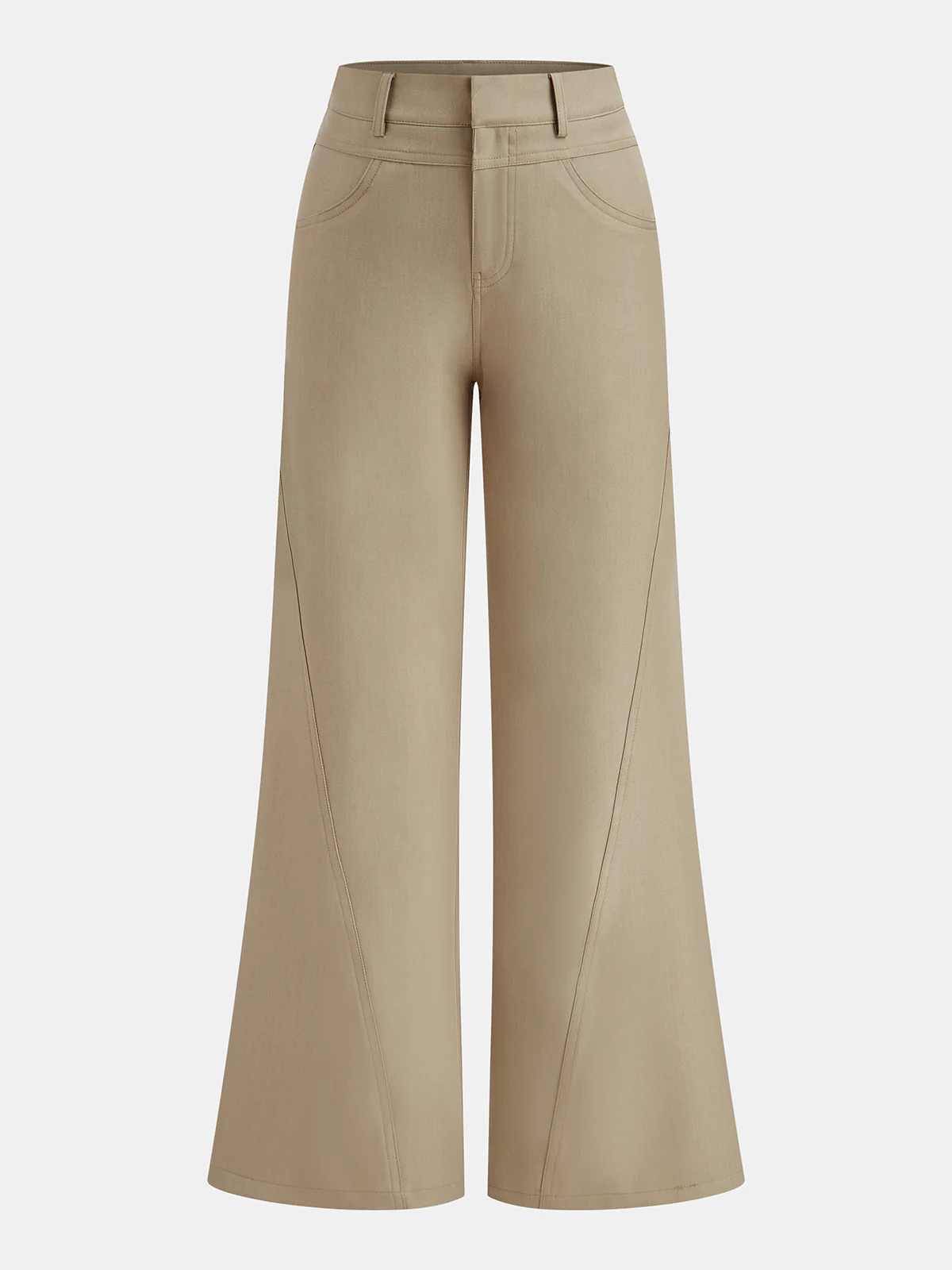 Mid-Waist Seam Detail Wide-Leg Pants - Wholesalesil