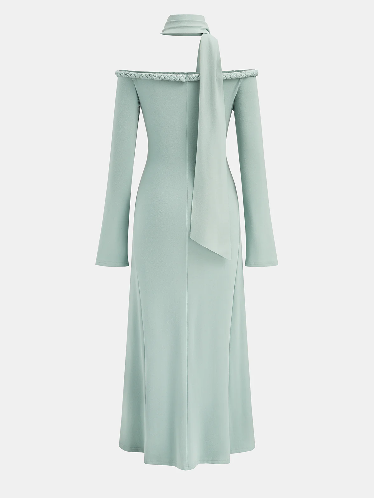 Braided Rope Off-Shoulder Long Sleeve Maxi Dress - Wholesalesil