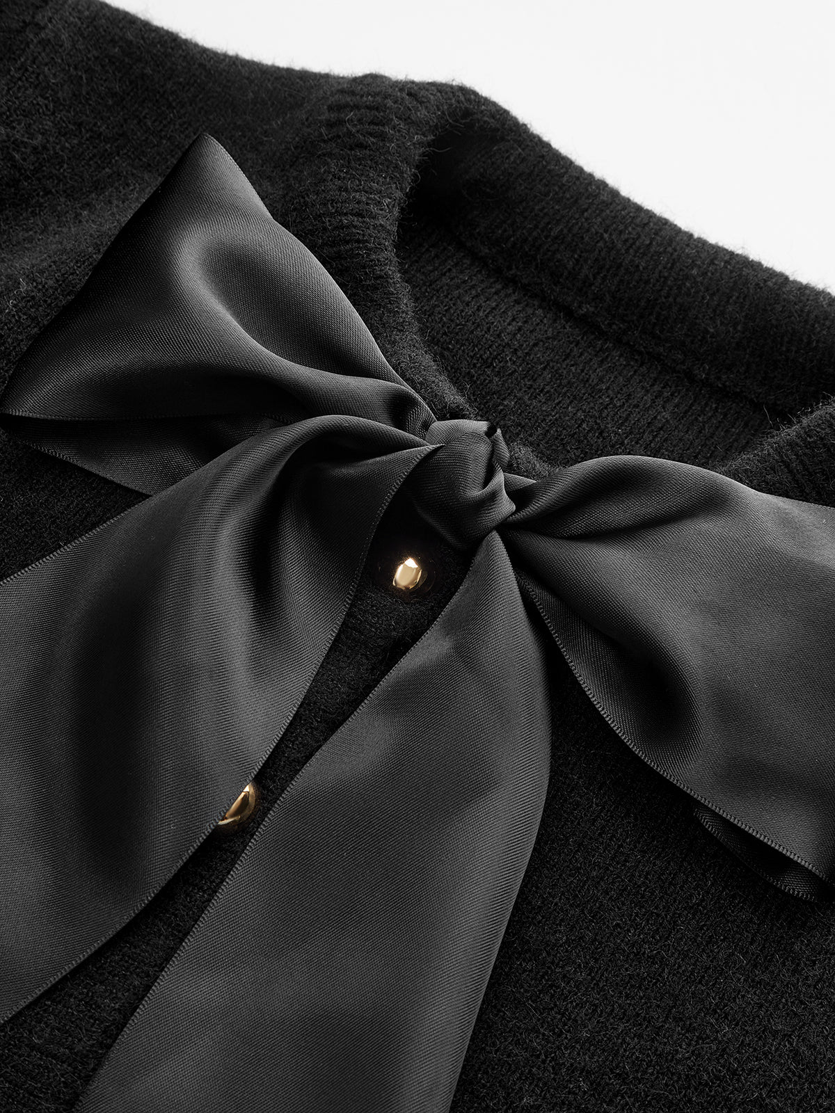 Bow Detail Metal Button Knit Cardigan - Wholesalesil