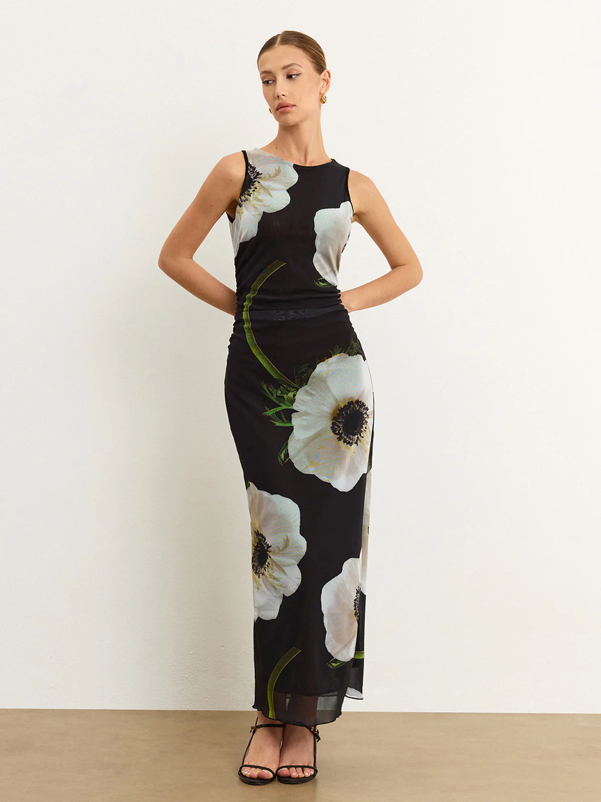 Sheer Floral Print Maxi Dress - Wholesalesil