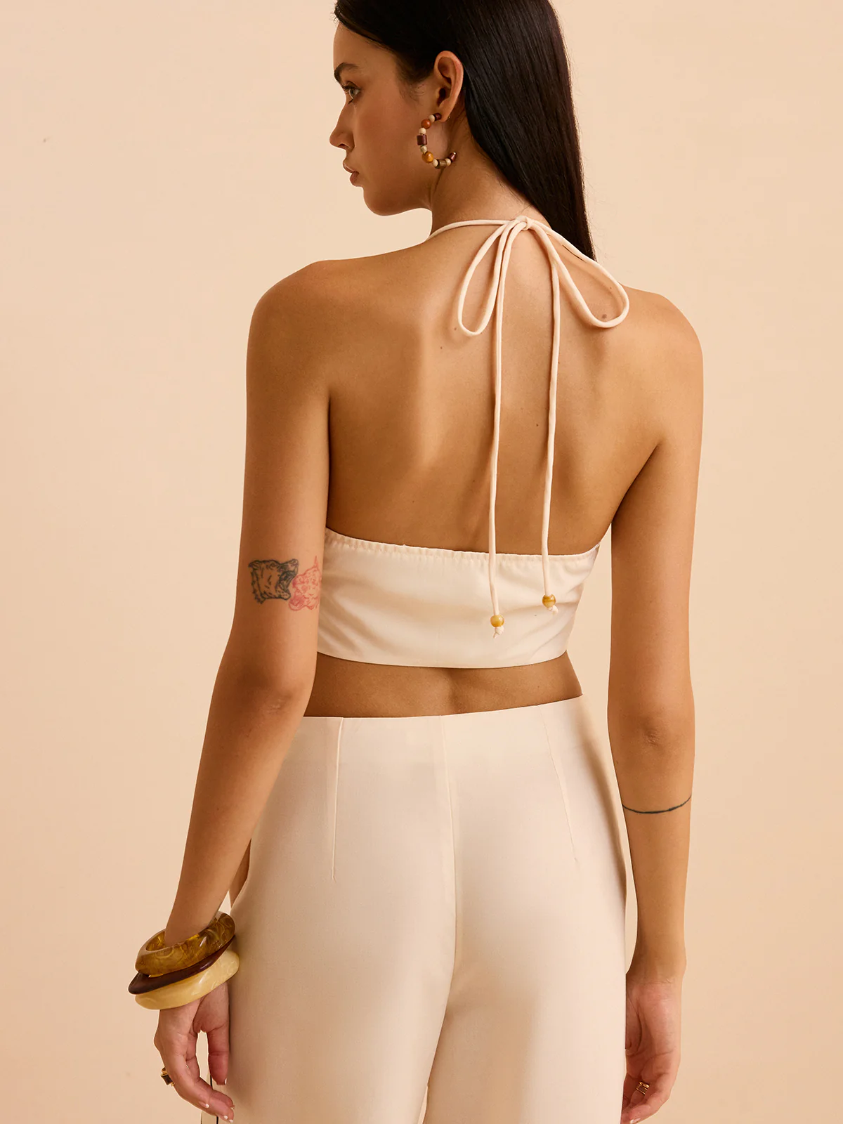 Striped Halter Top with Beaded Straps - Wholesalesil