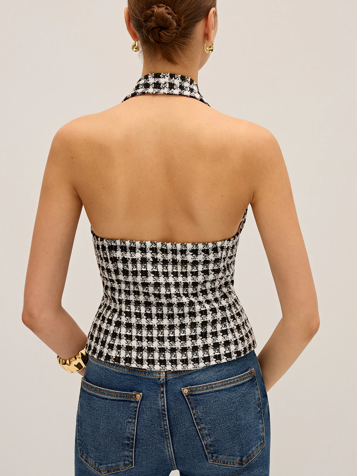 Checkered Halter Neck Vest - Wholesalesil