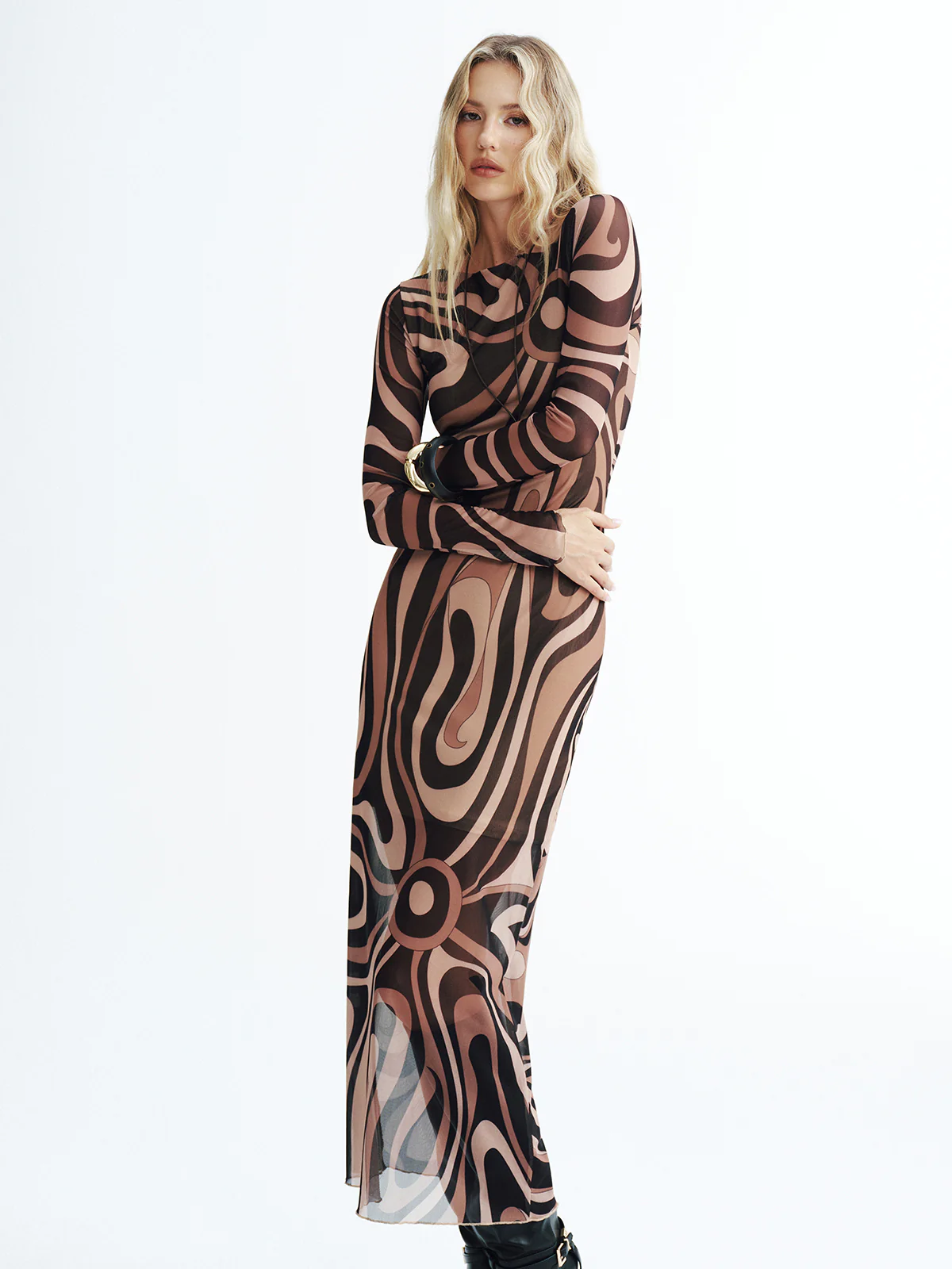 Abstract Print Mesh Maxi Dress - Wholesalesil