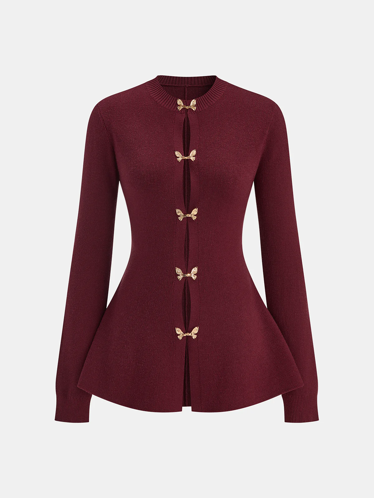 Bow Buckle Peplum Knit Cardigan - Wholesalesil