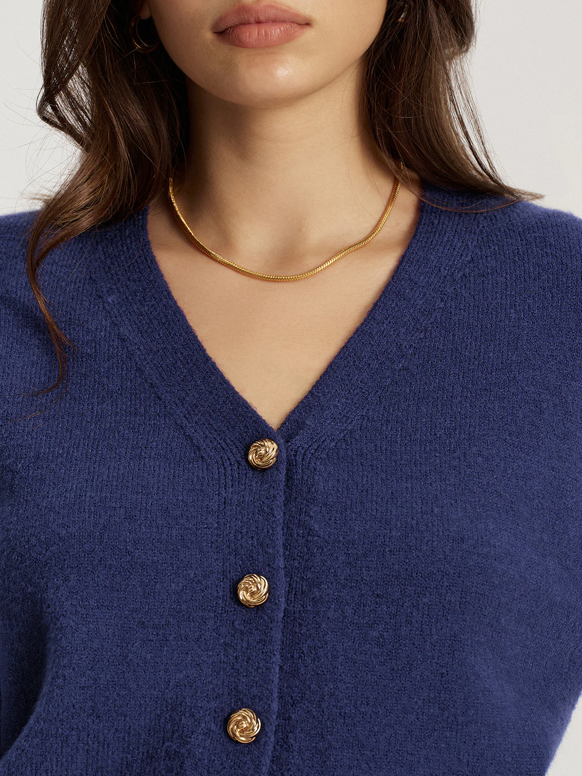 Metal Button V-Neck Knit Cardigan - Wholesalesil