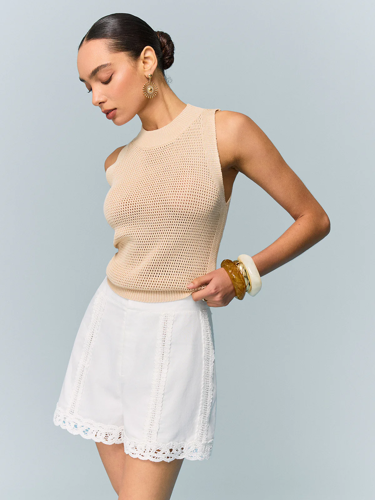 Crochet-Trimmed Wide-Leg Shorts - Wholesalesil