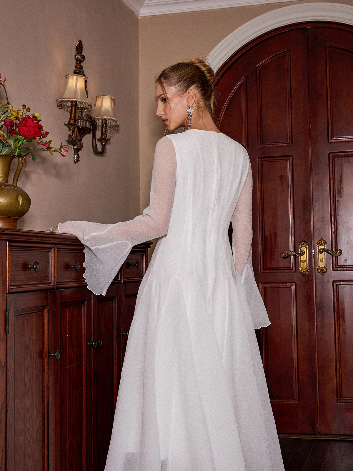 Sheer Bell Sleeve Maxi Dress - Wholesalesil