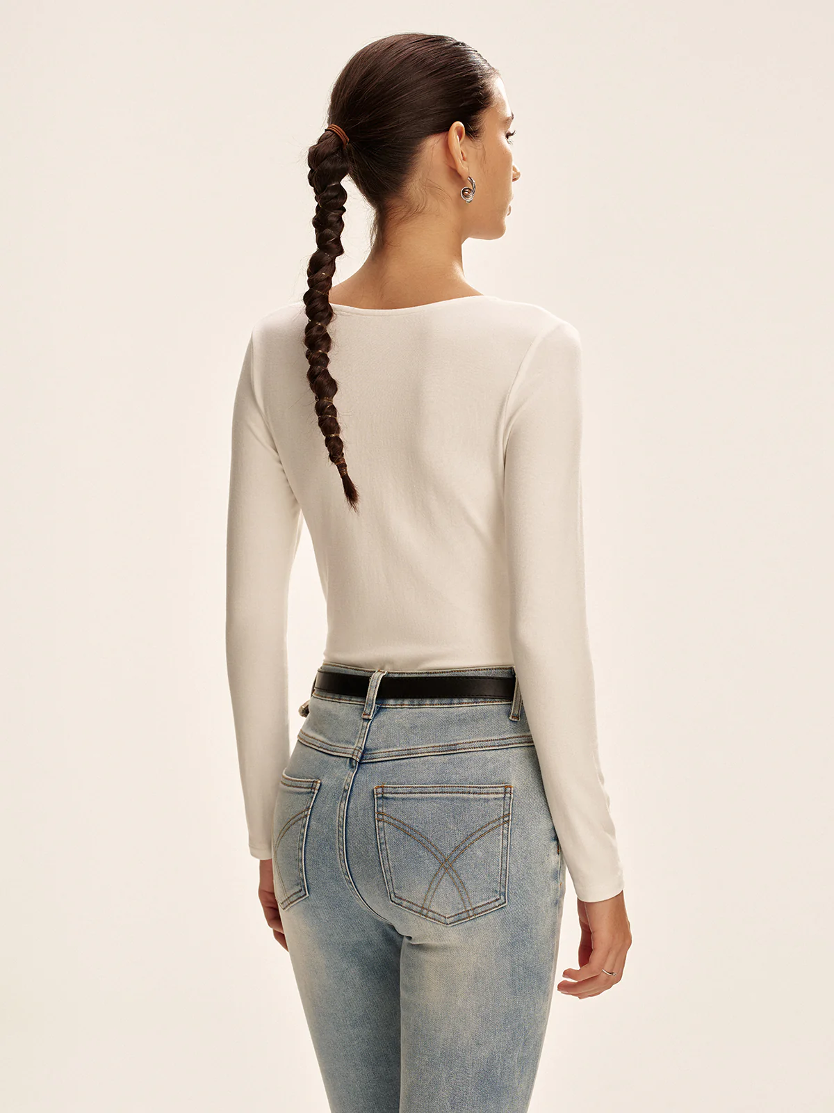 V-Neck Long Sleeve Fitted T-Shirt - Wholesalesil