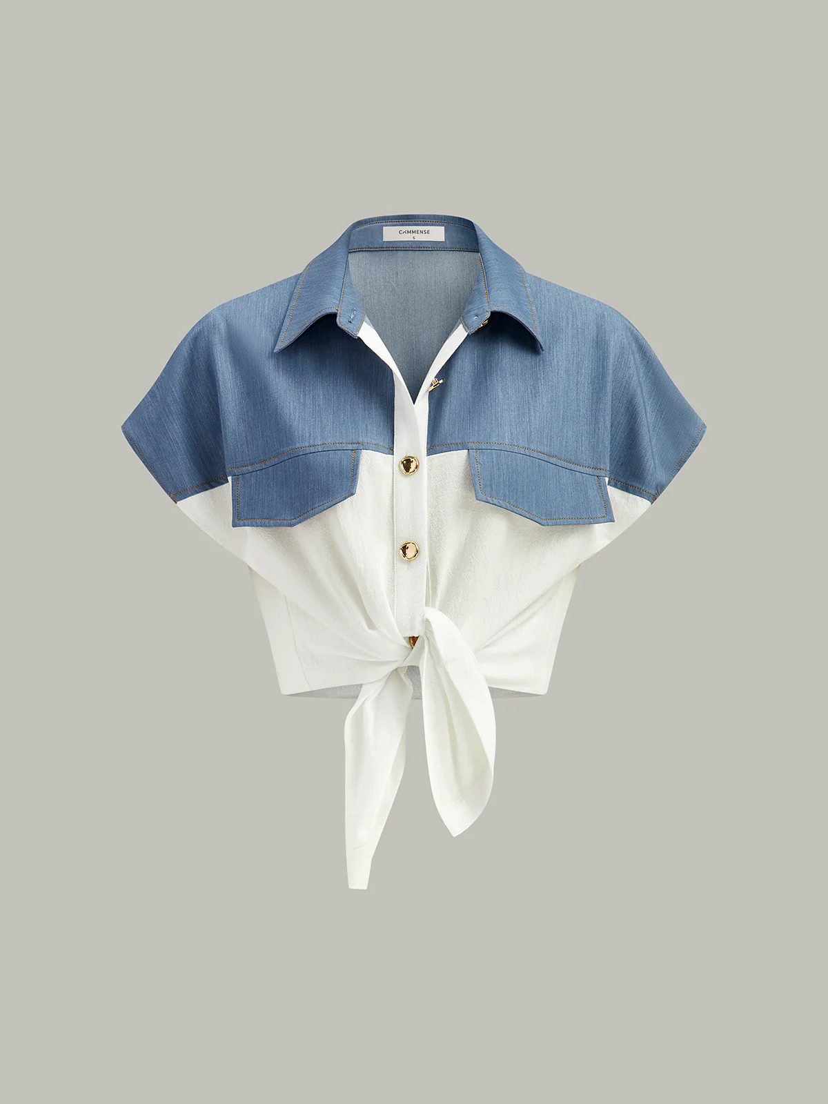 Color-Blocked Short-Sleeved Shirt - Wholesalesil