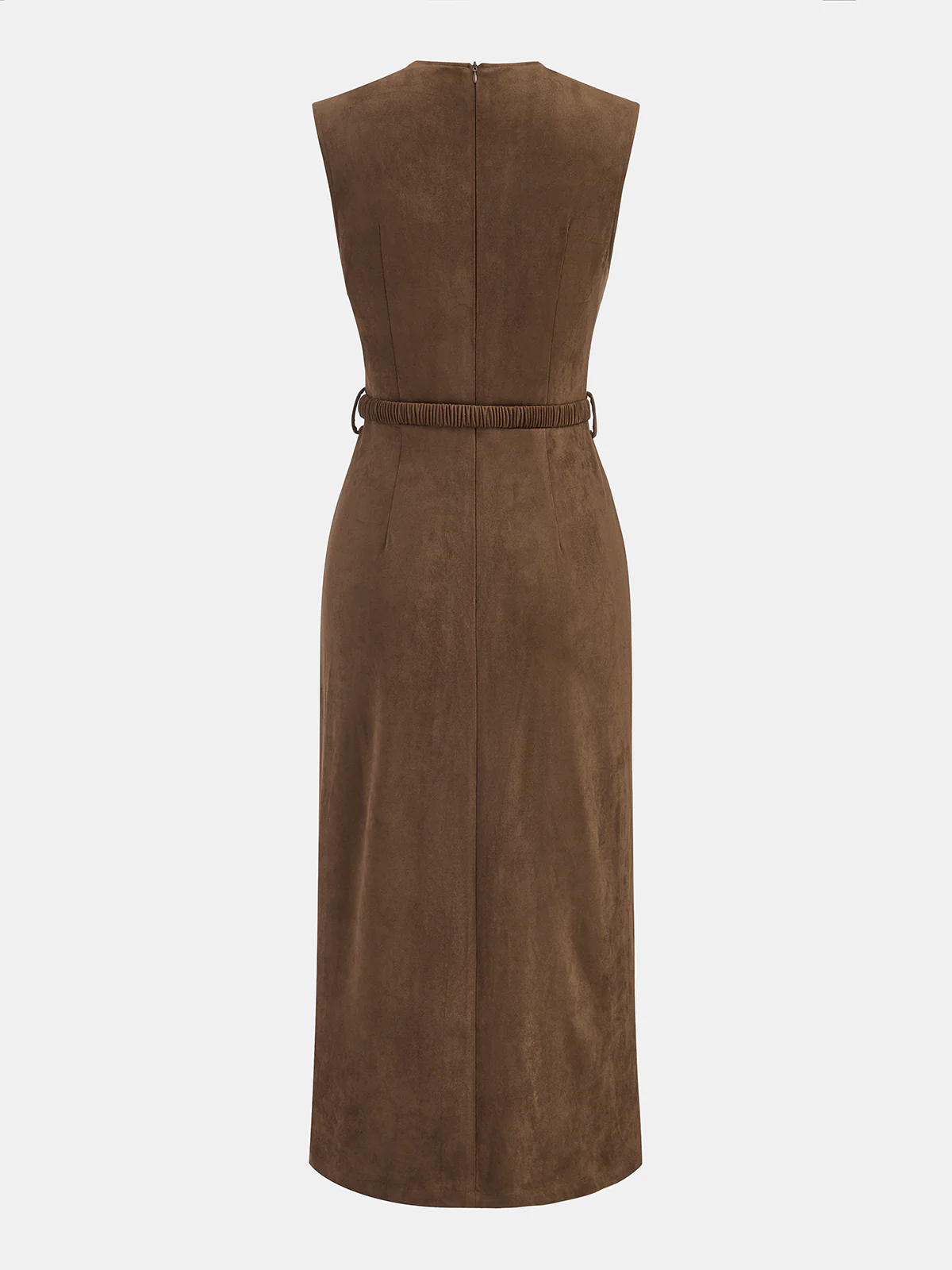 Belted Suede Effect Sleeveless Midi Dress - Wholesalesil