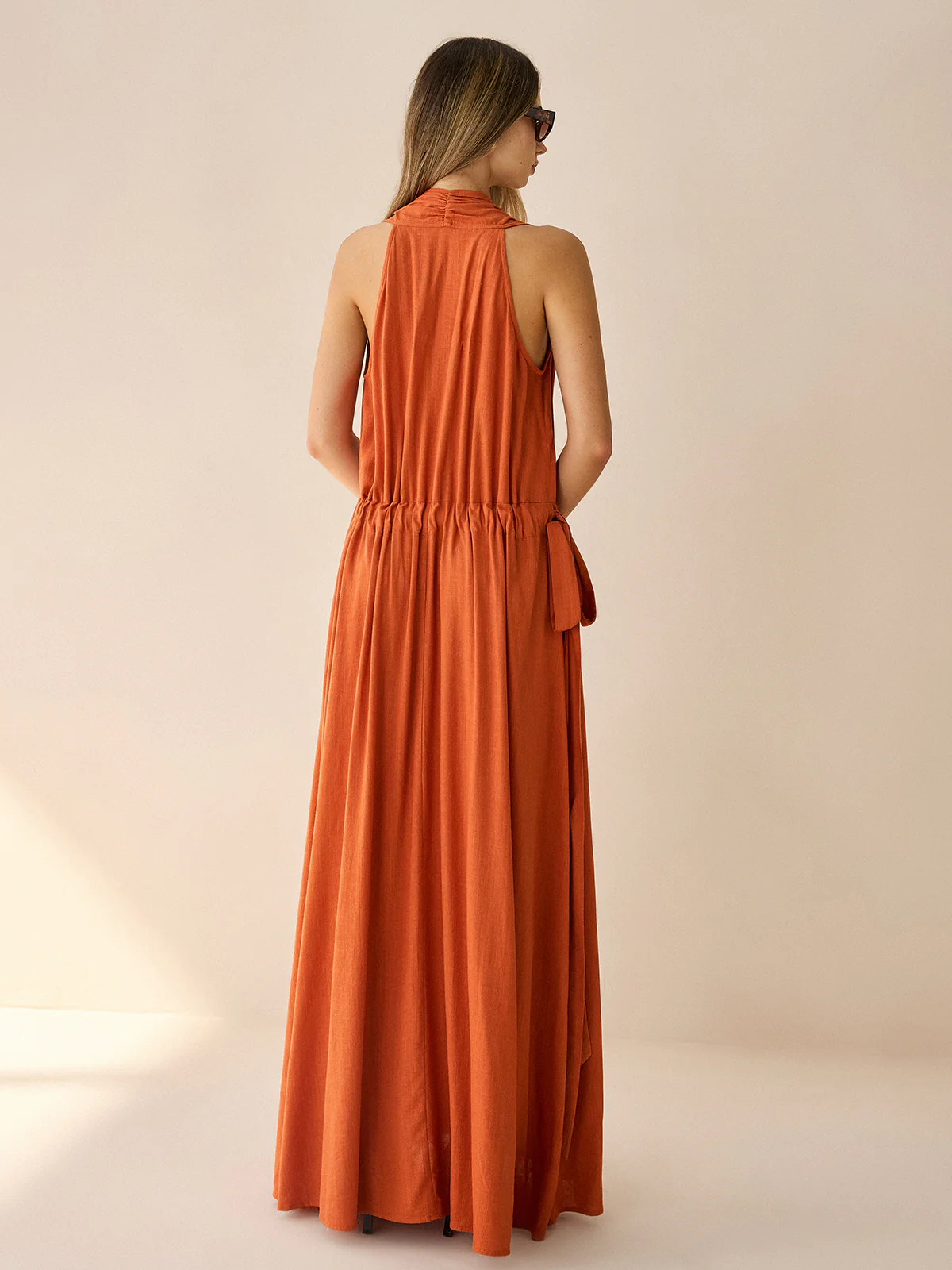 Cotton & Linen Halter Maxi Dress - Wholesalesil