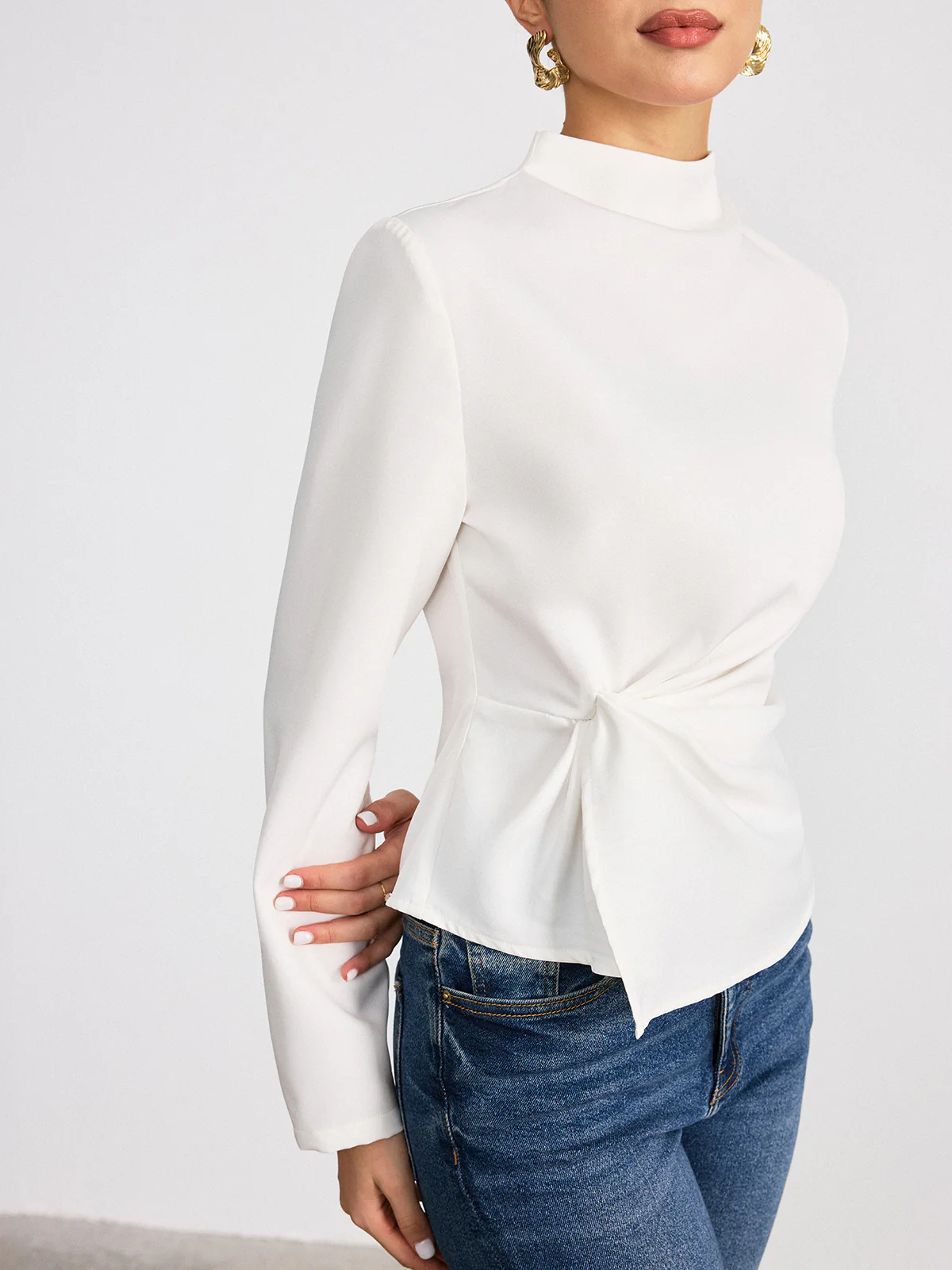 Long-Sleeve Twist Mock Neck Top - Wholesalesil