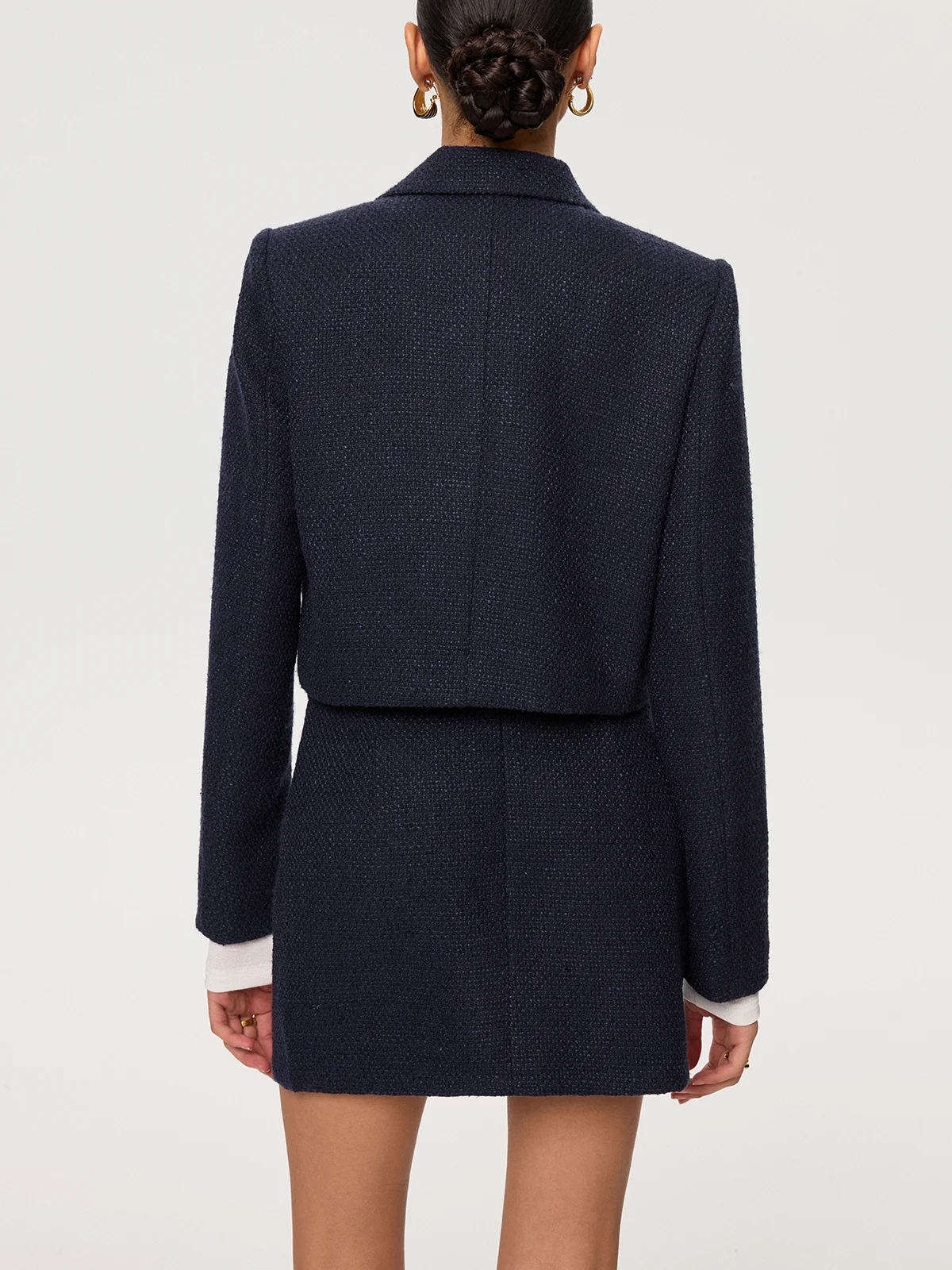 Metal Button Tweed Collared Jacket - Wholesalesil