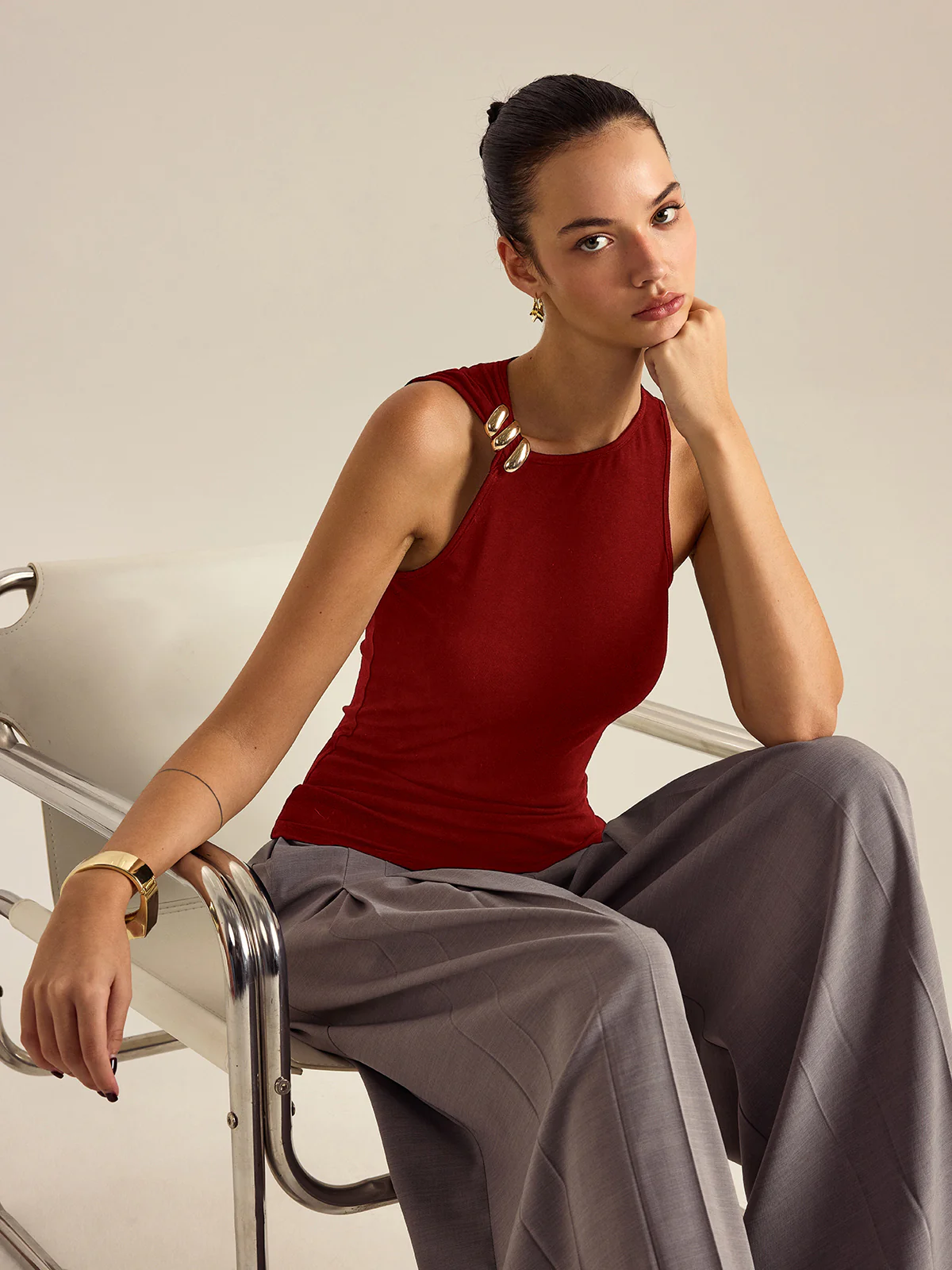 Metal Decor Sleeveless Top - Wholesalesil