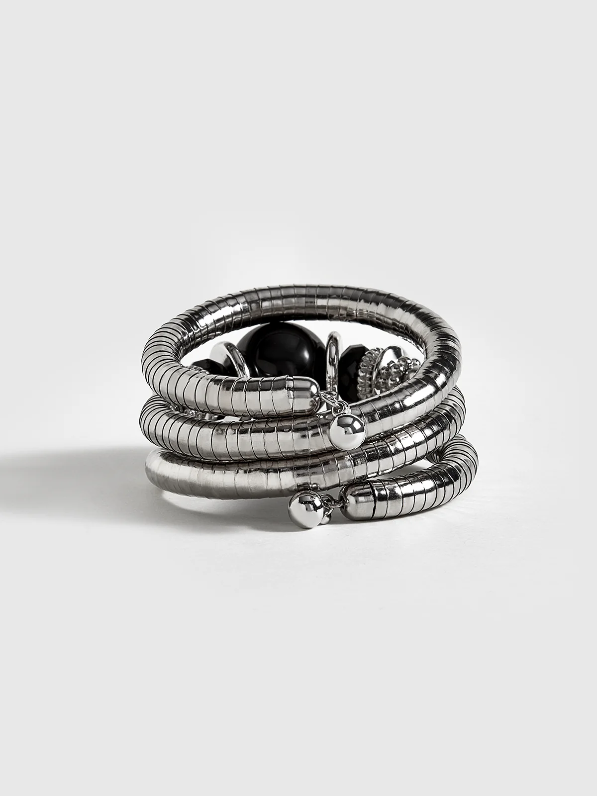 Black Agate Elastic Multi-Layered Bracelet - Wholesalesil