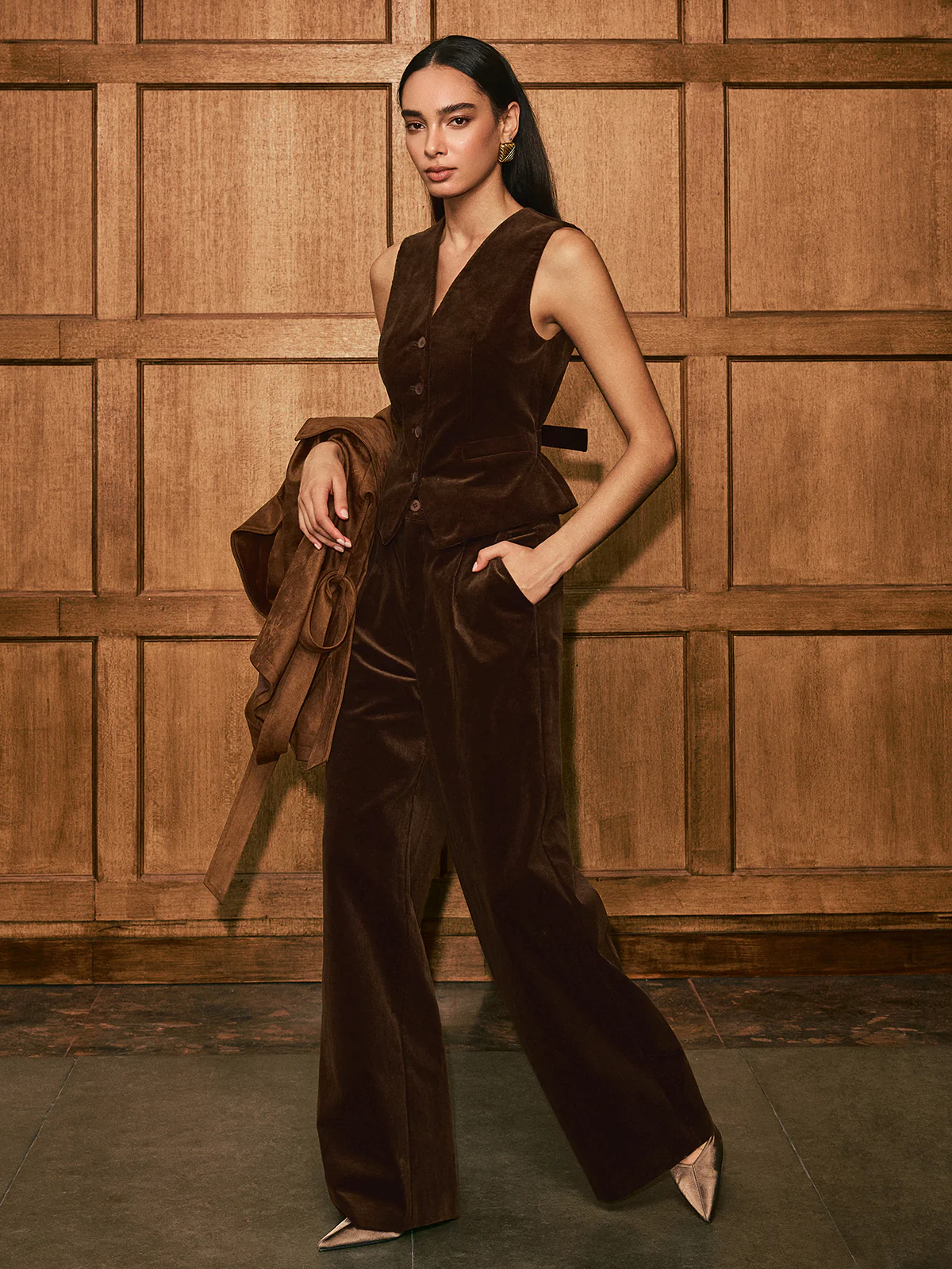 Button-Front Corduroy Vest - Wholesalesil