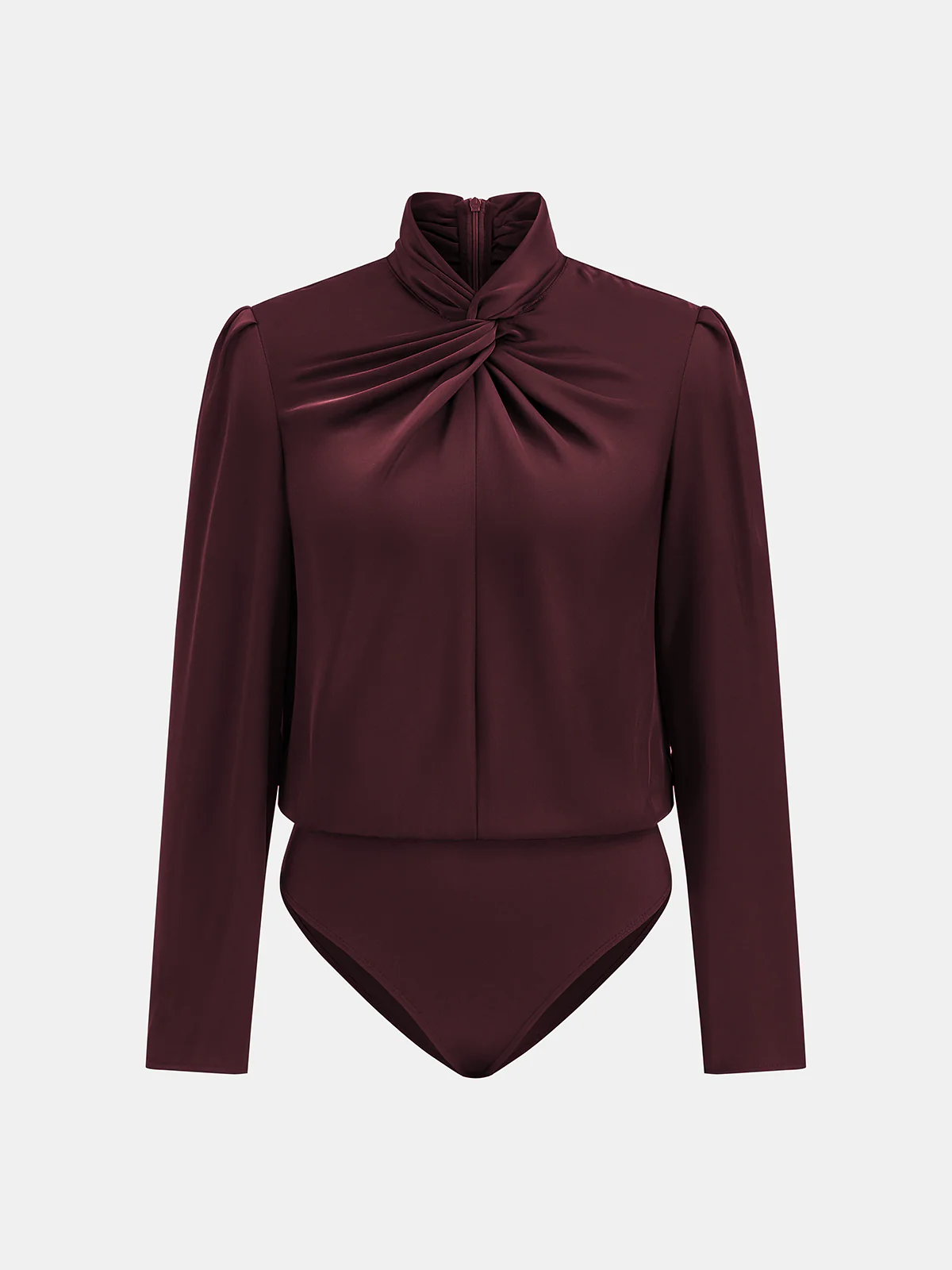 Twisted Mock Neck Long-Sleeve Satin Bodysuit - Wholesalesil