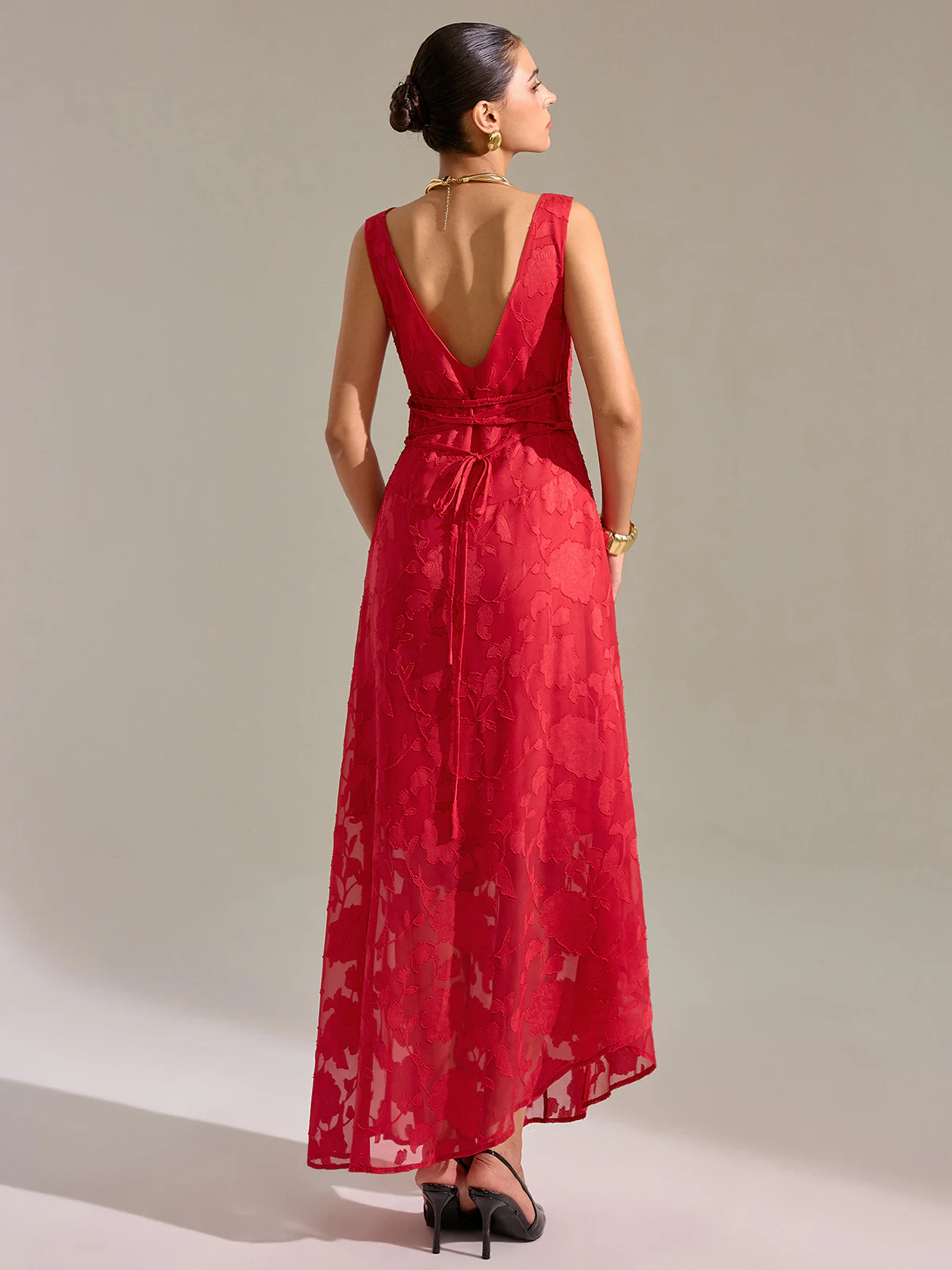 Floral Jacquard Sleeveless Maxi Dress - Wholesalesil