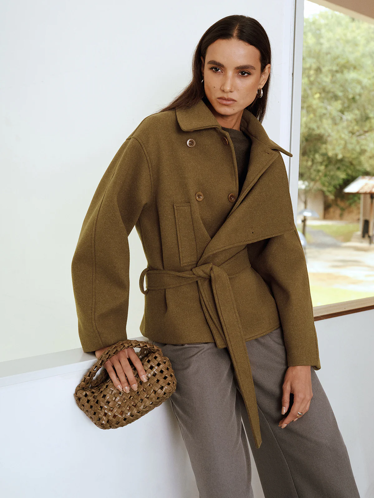 Belted Faux Cashmere Collared Coat - Wholesalesil