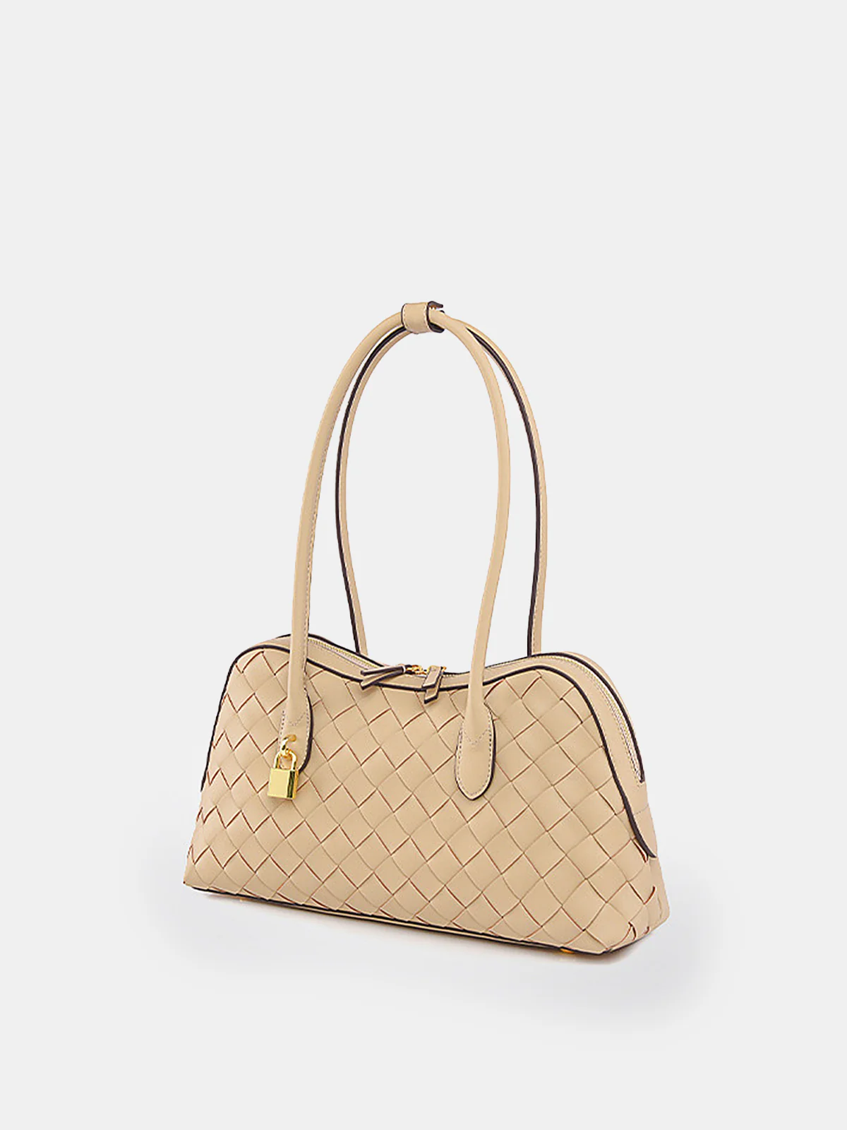 Golden Lock Detail Woven Shoulder Bag - Wholesalesil