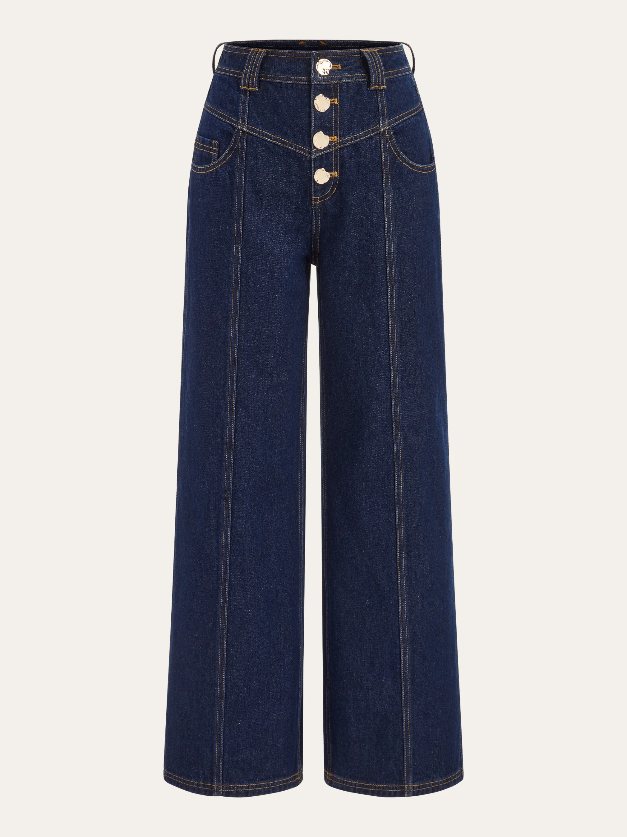 Mid-Waist Wide-Leg Button Front Jeans - Wholesalesil