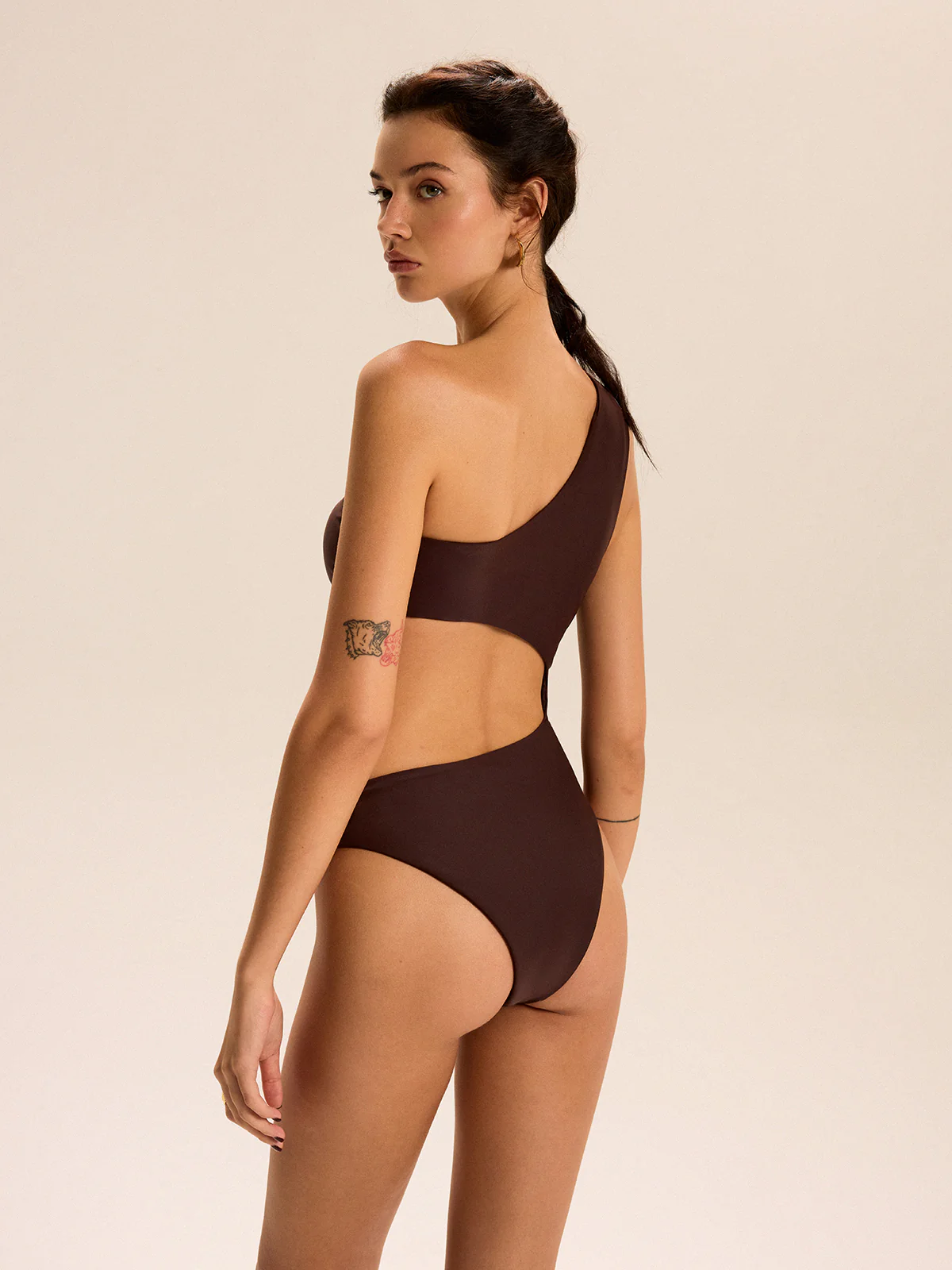 One Shoulder Cutout Metal Buckle One-Piece - Wholesalesil