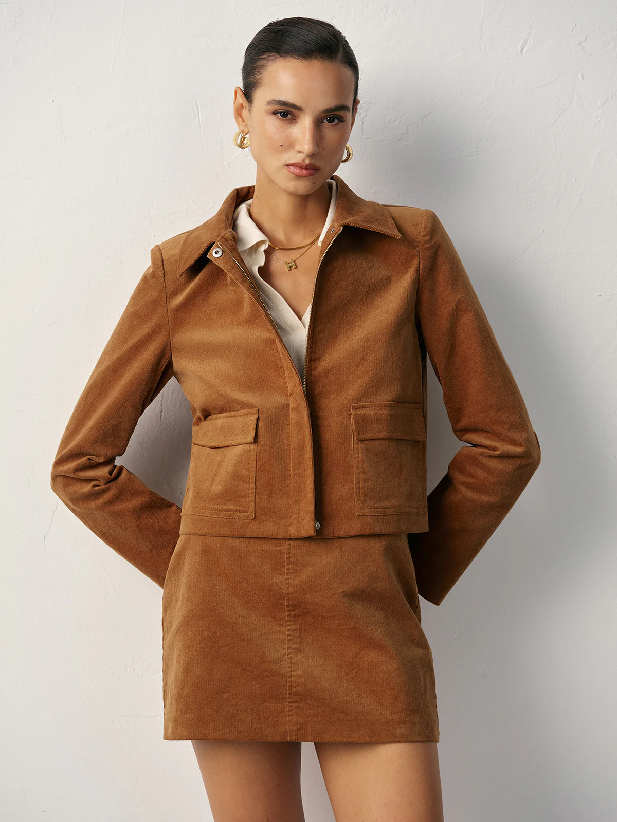 Corduroy Pocket Collared Jacket - Wholesalesil