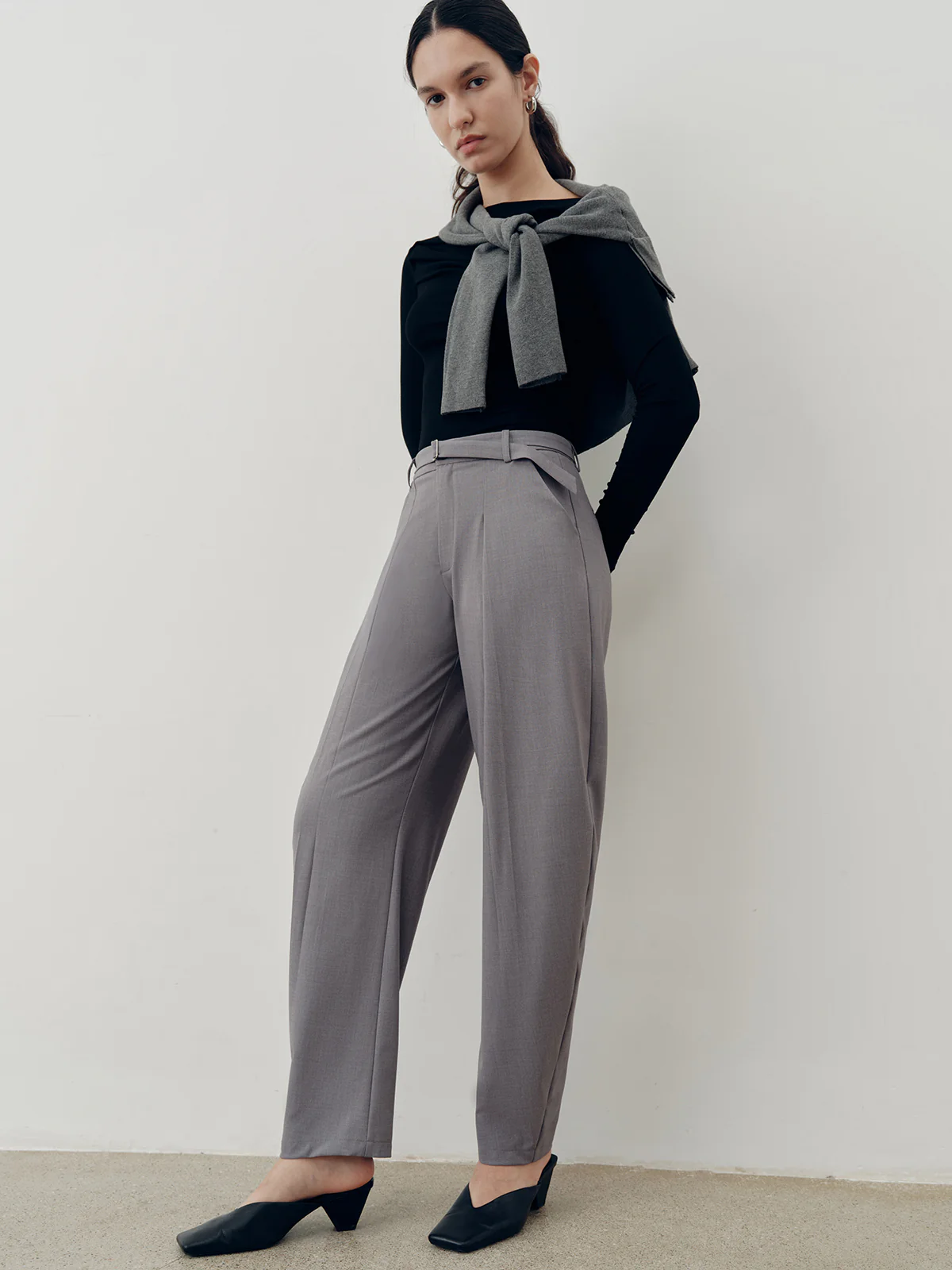 Mid-Waist Belted Pleated Pants - Wholesalesil