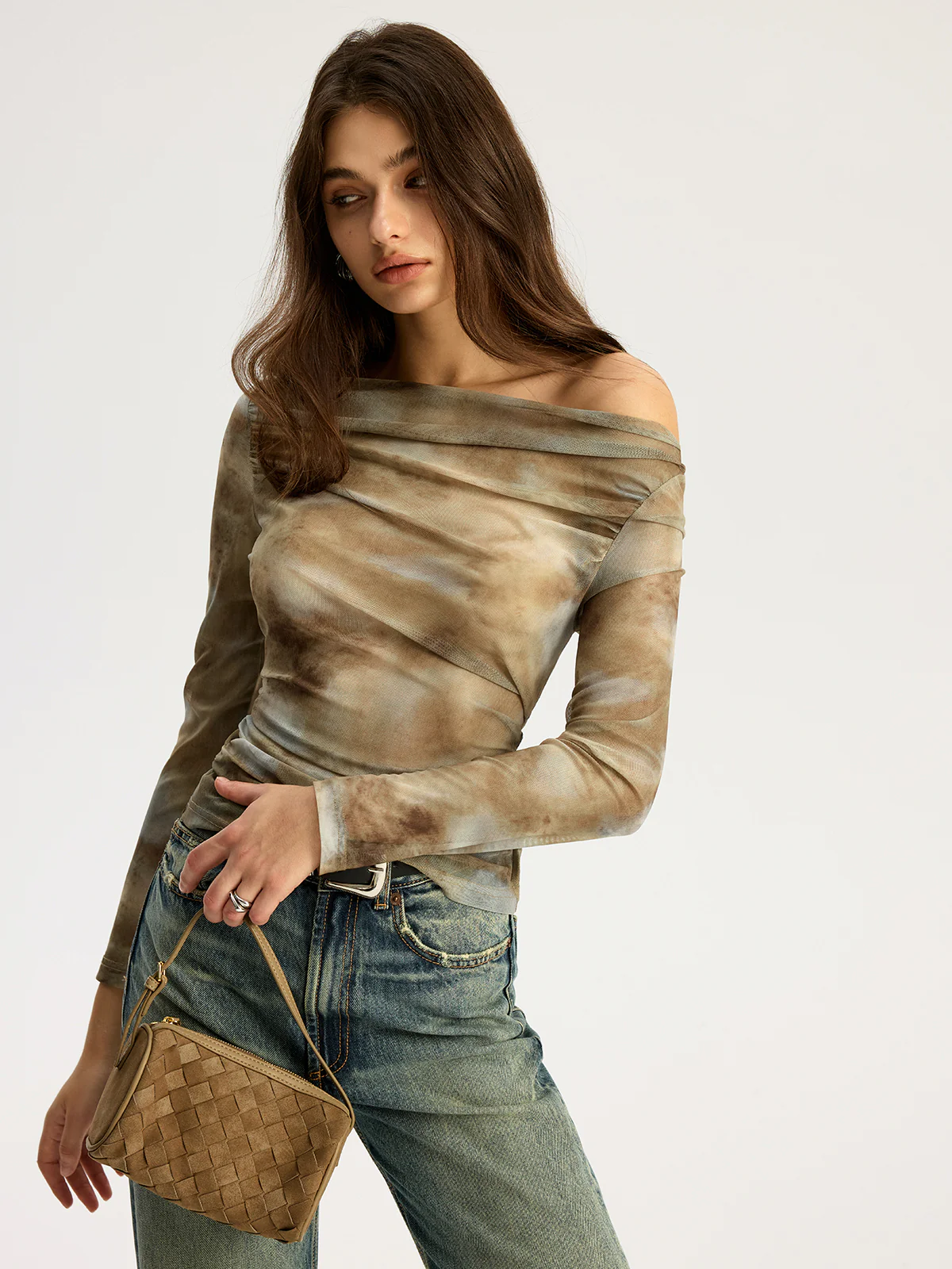 Tie Dye Print Off-shoulder Long Sleeve Top - Wholesalesil