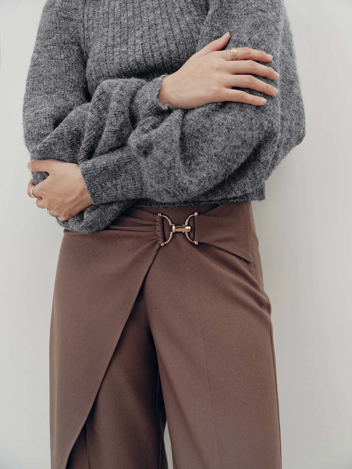 Overlap Detail Mid-Waist Pants - Wholesalesil