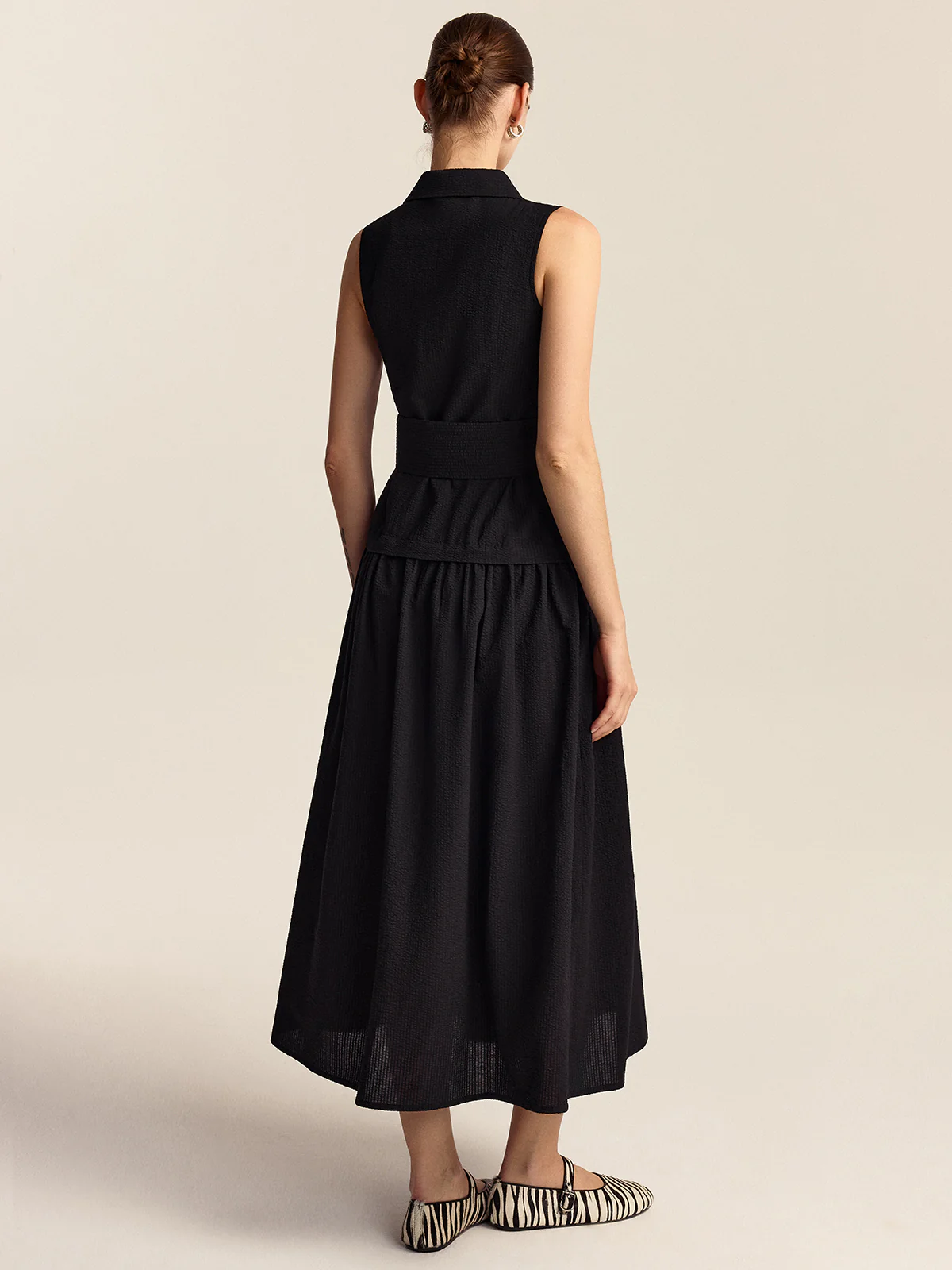 Button-Front Midi Dress with Belt - Wholesalesil