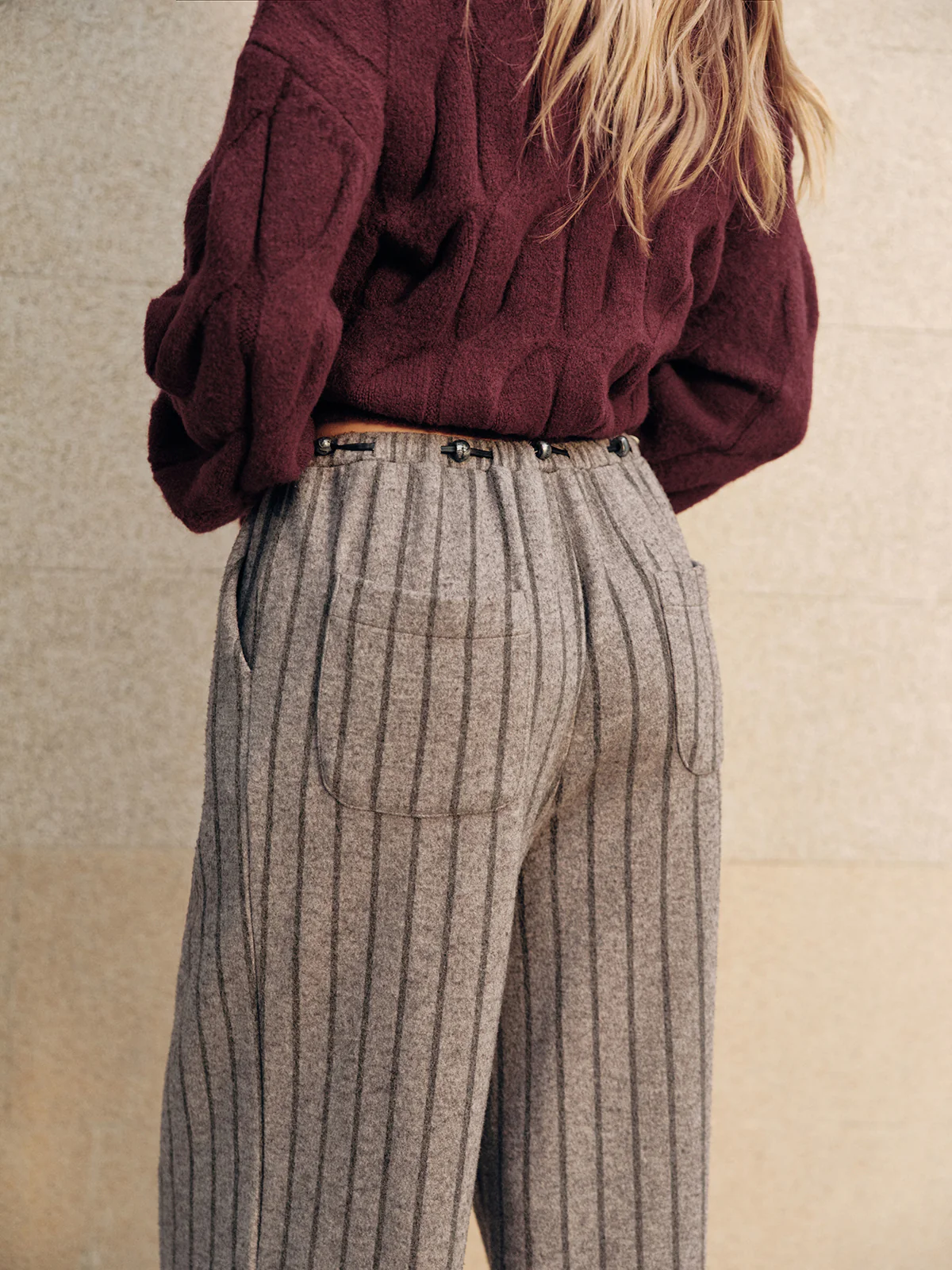 Tweed Striped Drawstring Wide-Leg Pants - Wholesalesil