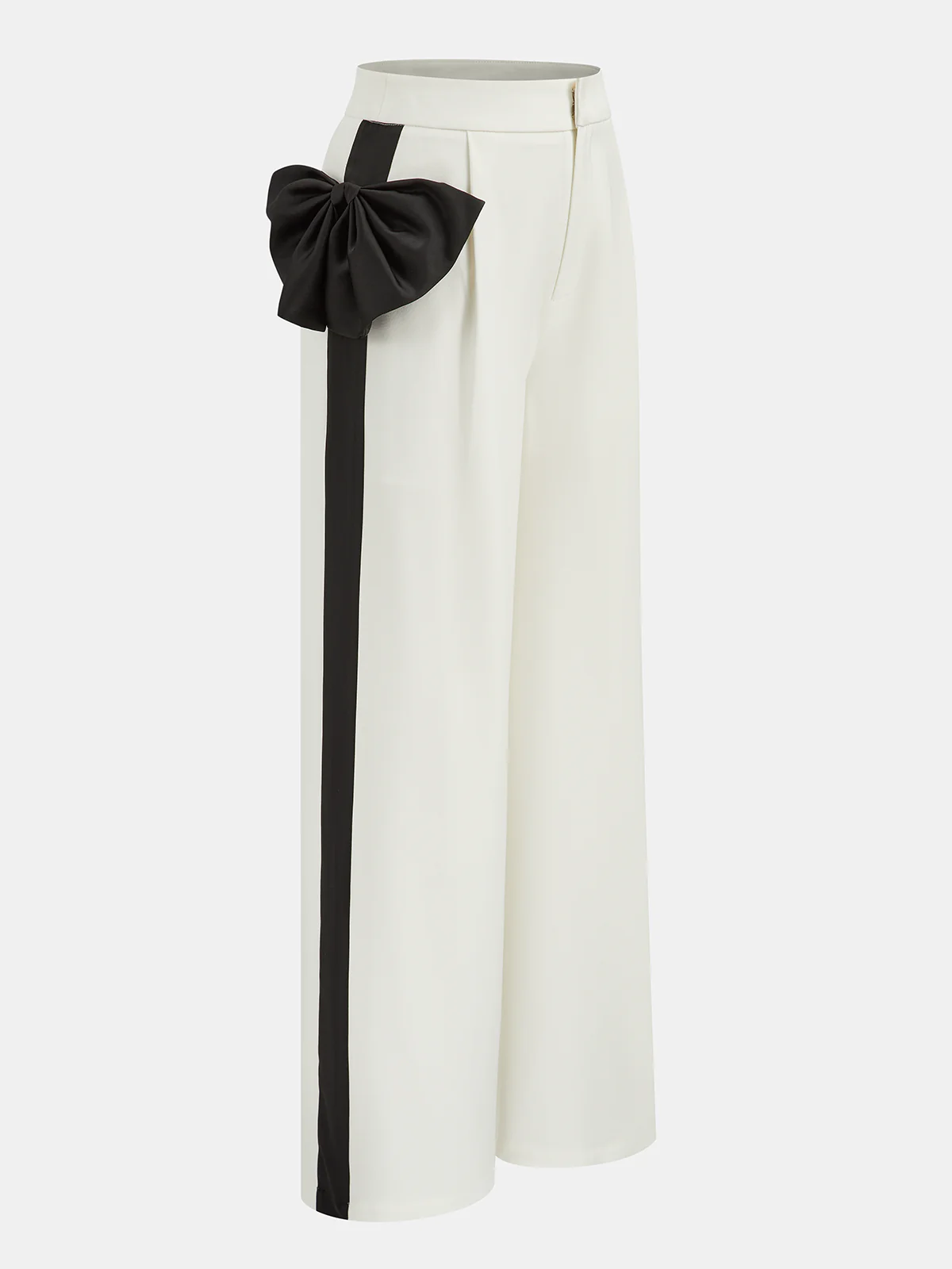 Contrast Bow Asymmetrical Wide-Leg Pants - Wholesalesil
