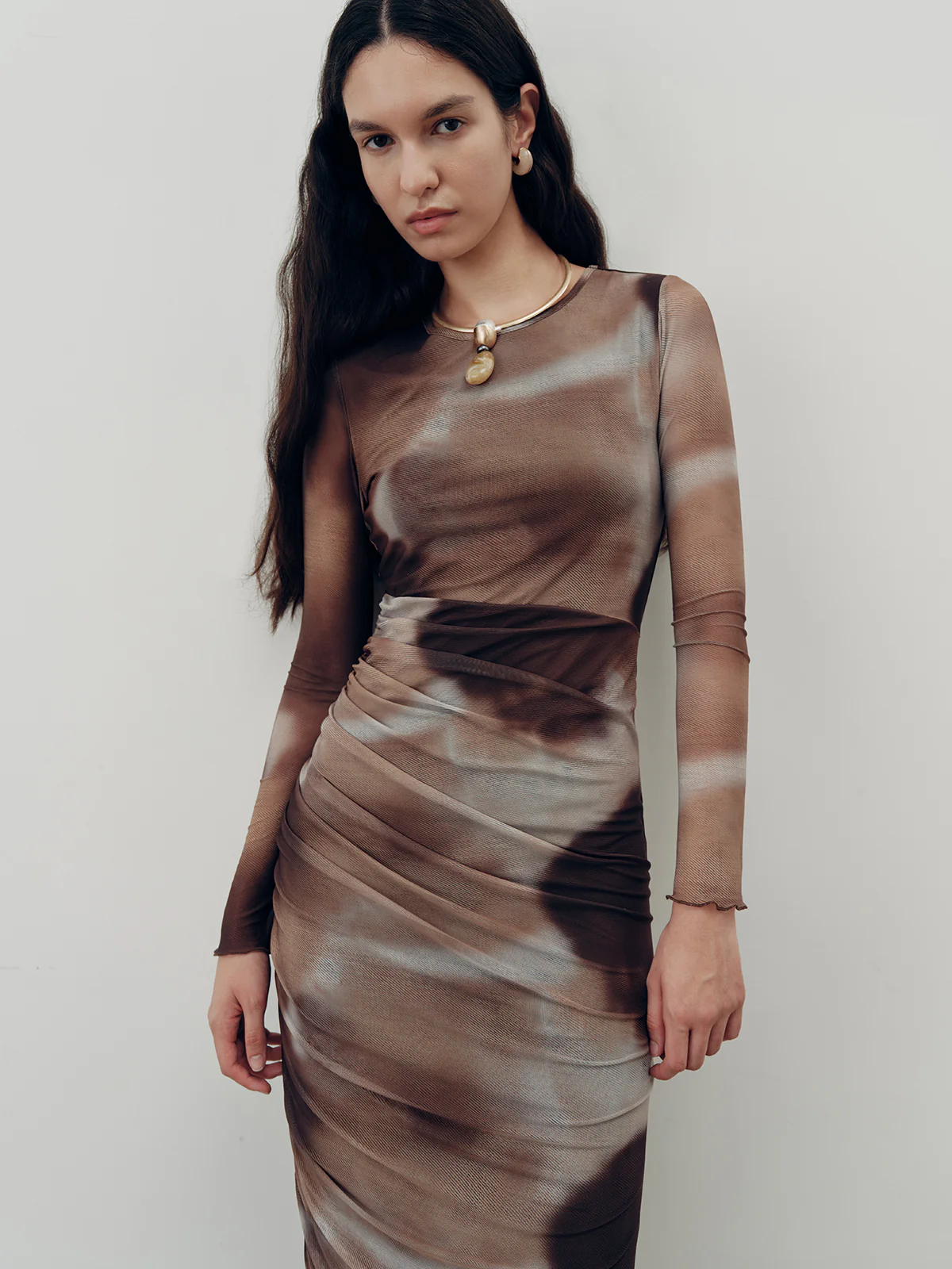 Tie-Dye Ruched Mesh Maxi Dress - Wholesalesil