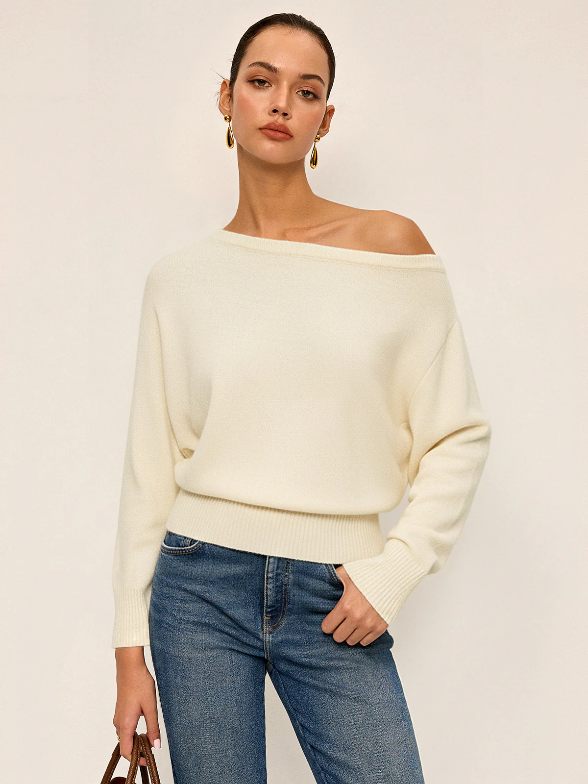 Off-Shoulder Knit Sweater - Wholesalesil