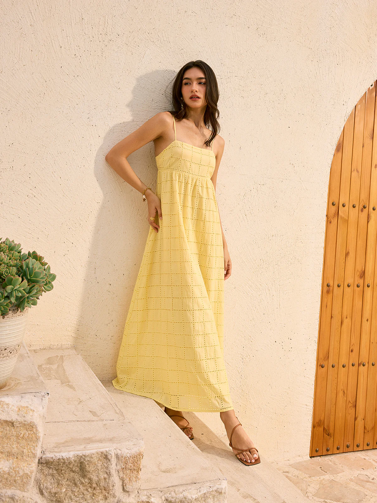 Eyelet Backless Maxi Dress - Wholesalesil