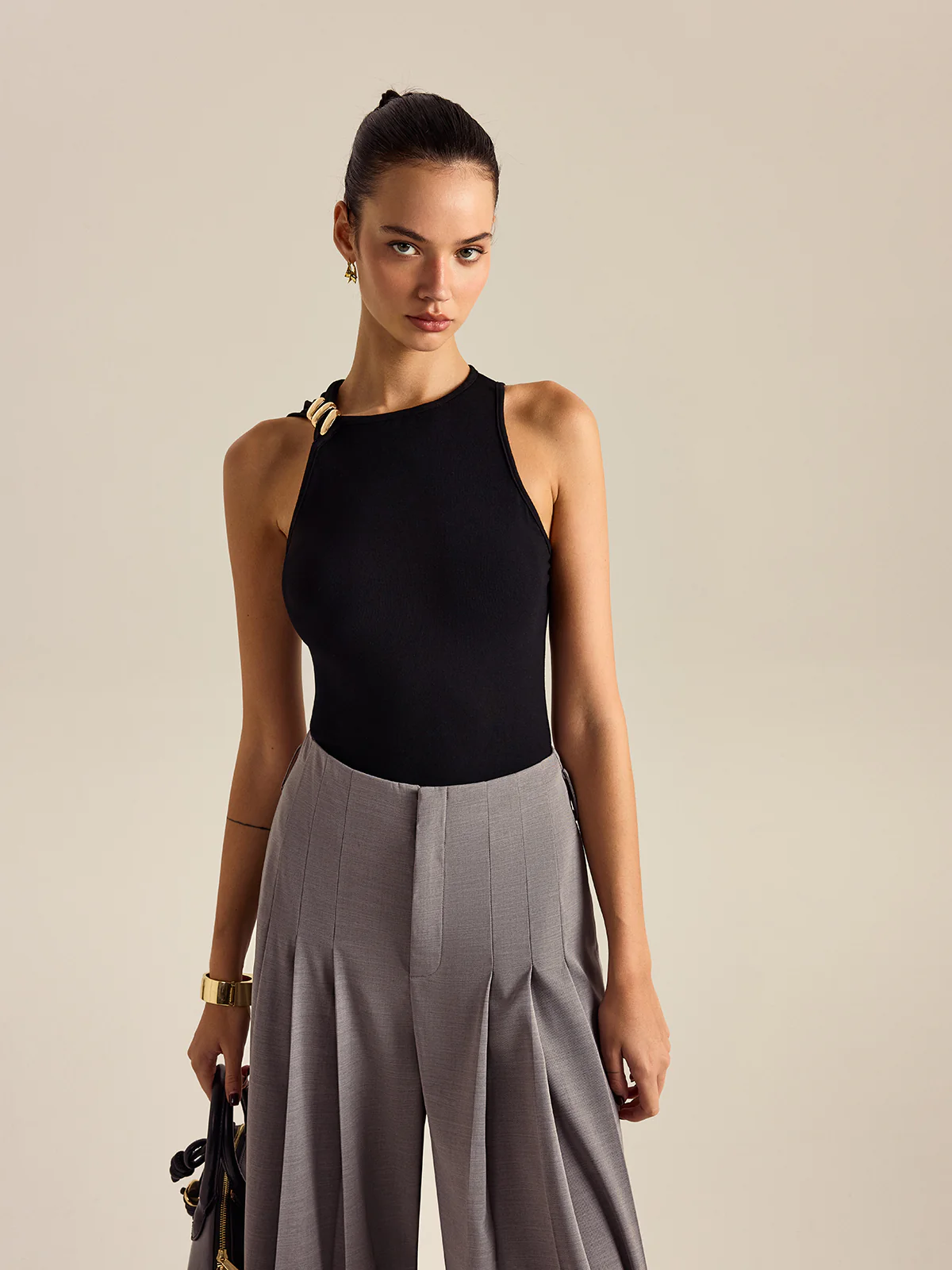 Metal Decor Sleeveless Top - Wholesalesil